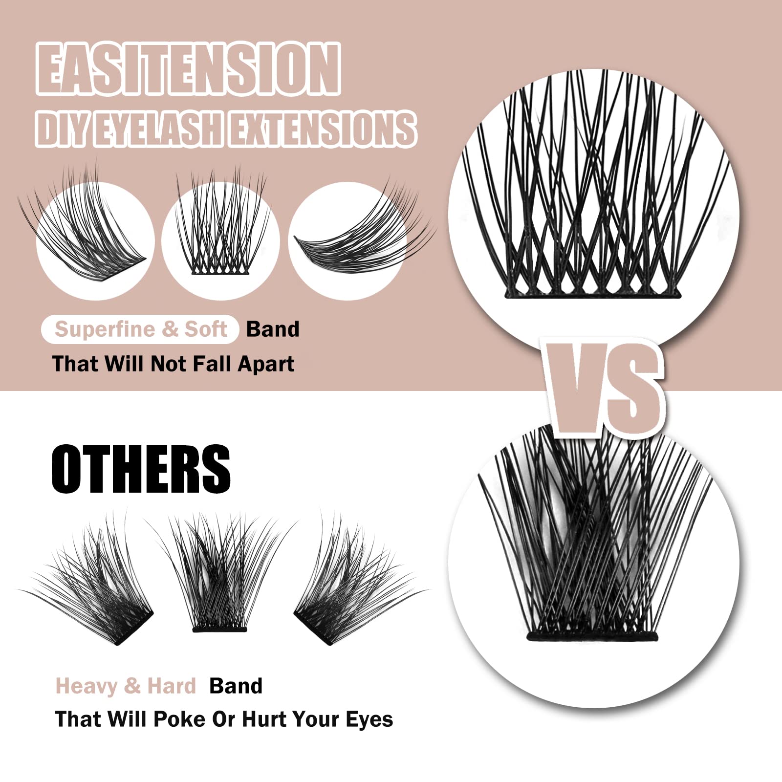 EASITENSION DIY Eyelash Extension Kit – 3D Cluster Lashes, 12mm & 14mm, Glue, Tweezers