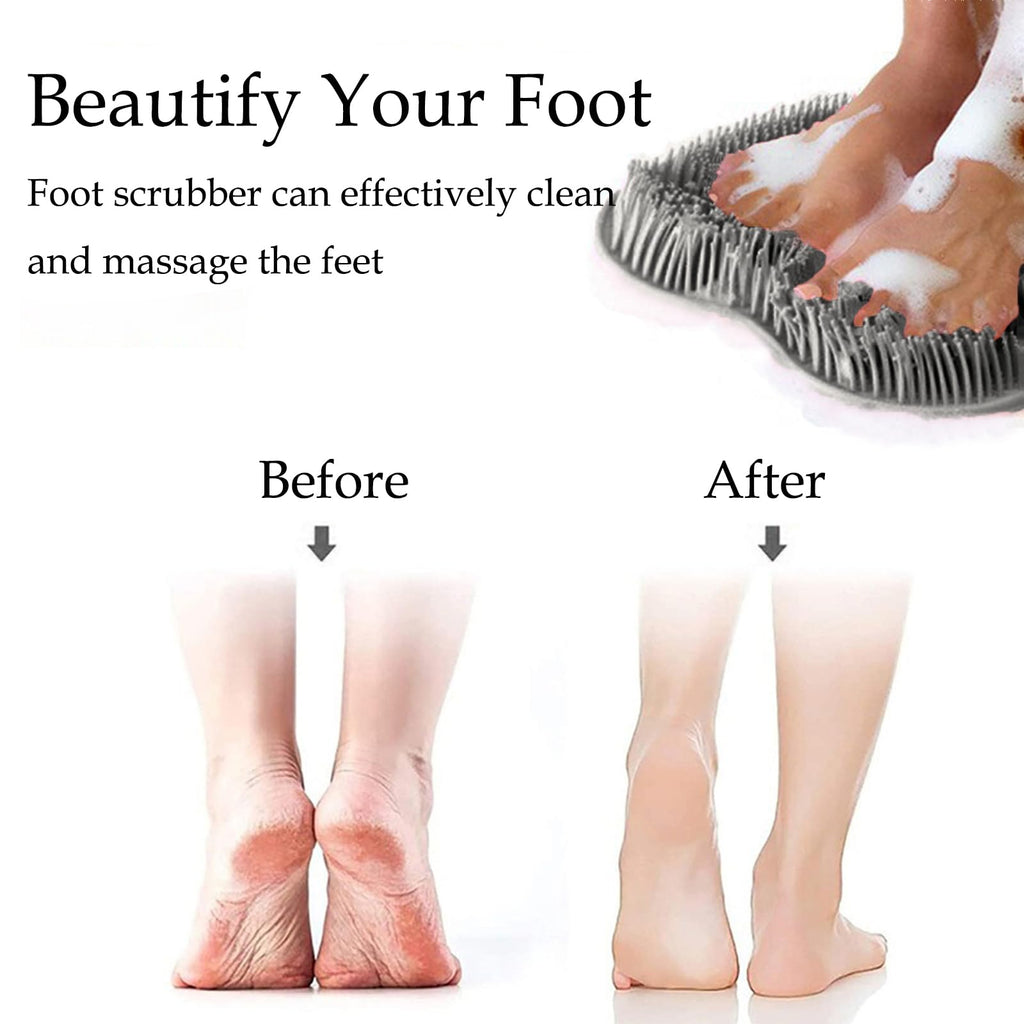 Easkite Shower Foot & Back Scrubber Mat — Wall Mounted Silicone Foot Cleaner with Suction Cups (Grey & Blue)