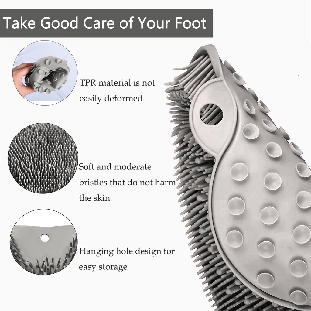 Easkite Shower Foot & Back Scrubber Mat — Wall Mounted Silicone Foot Cleaner with Suction Cups (Grey & Blue)