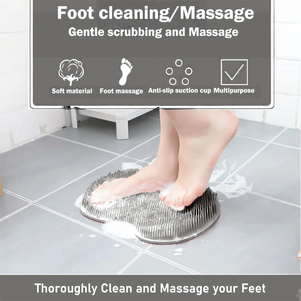 Easkite Shower Foot & Back Scrubber Mat — Wall Mounted Silicone Foot Cleaner with Suction Cups (Grey & Blue)