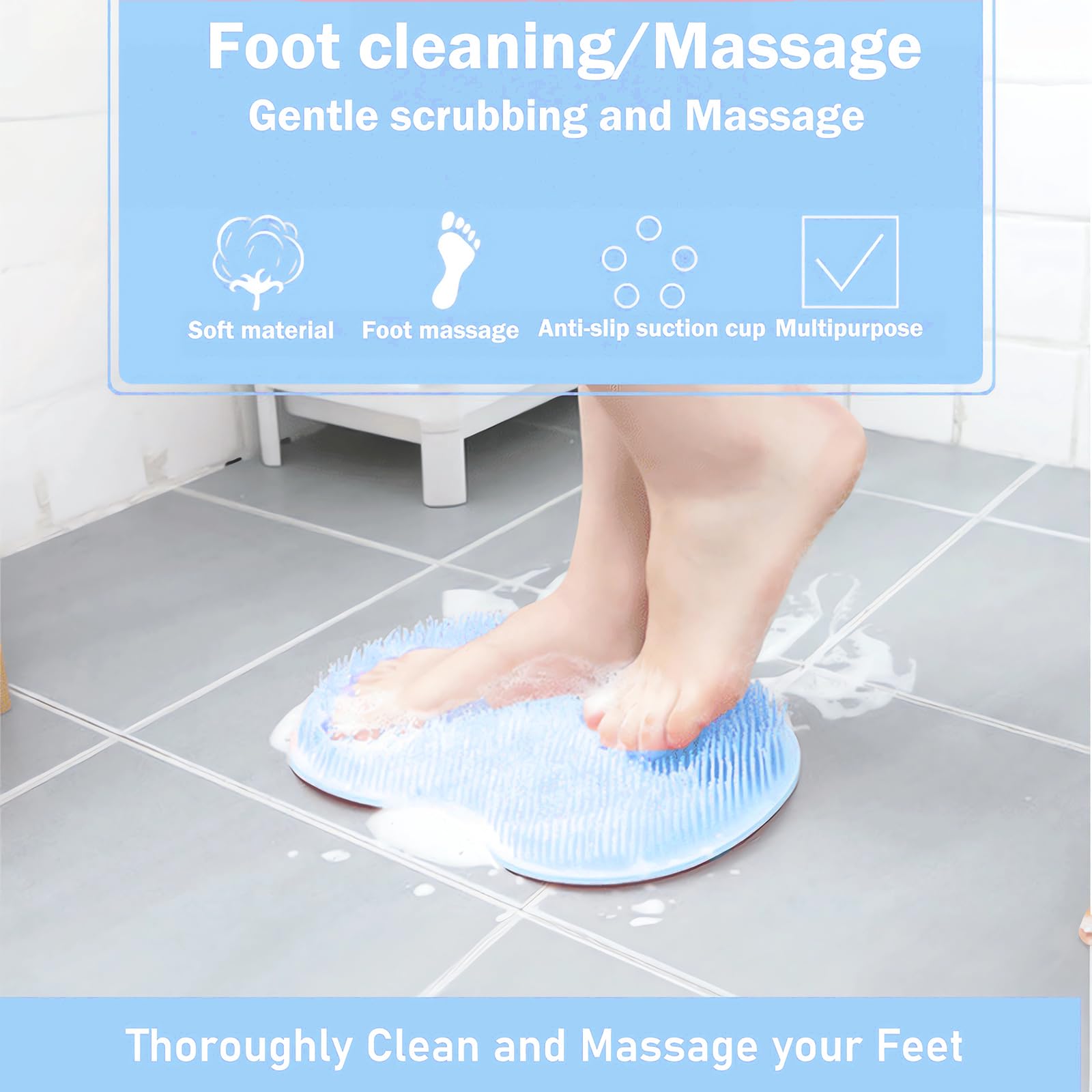 Easkite Shower Foot and Back Scrubber Mat – Wall Mounted Silicone Foot Massager (2pcs)