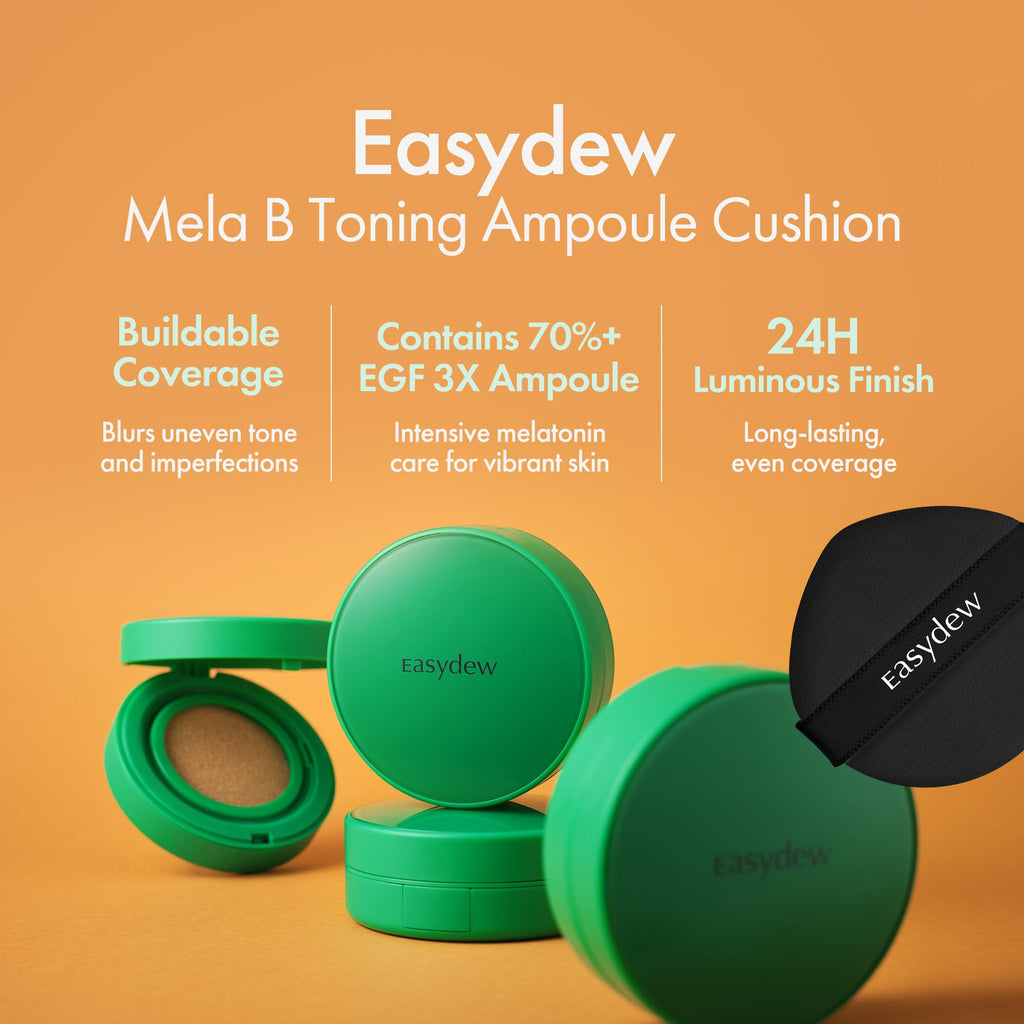 EASYDEW Mela B Toning Ampoule Cushion – 2-in-1 Korean Skincare & Foundation #45 Espresso