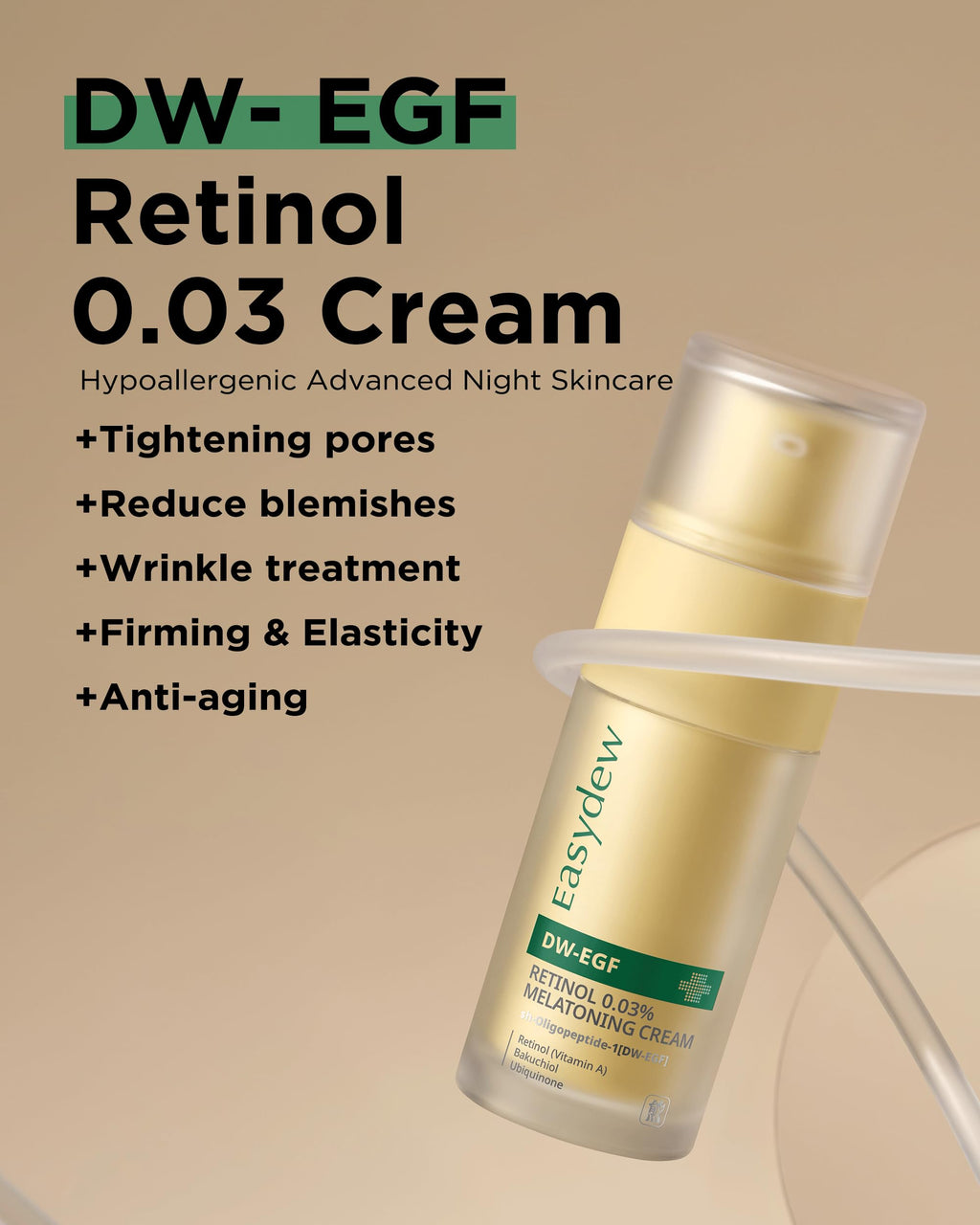 EASYDEW DW-EGF Retinol 0.03% Cream – Beginner Night Cream for Hypoallergenic Skin