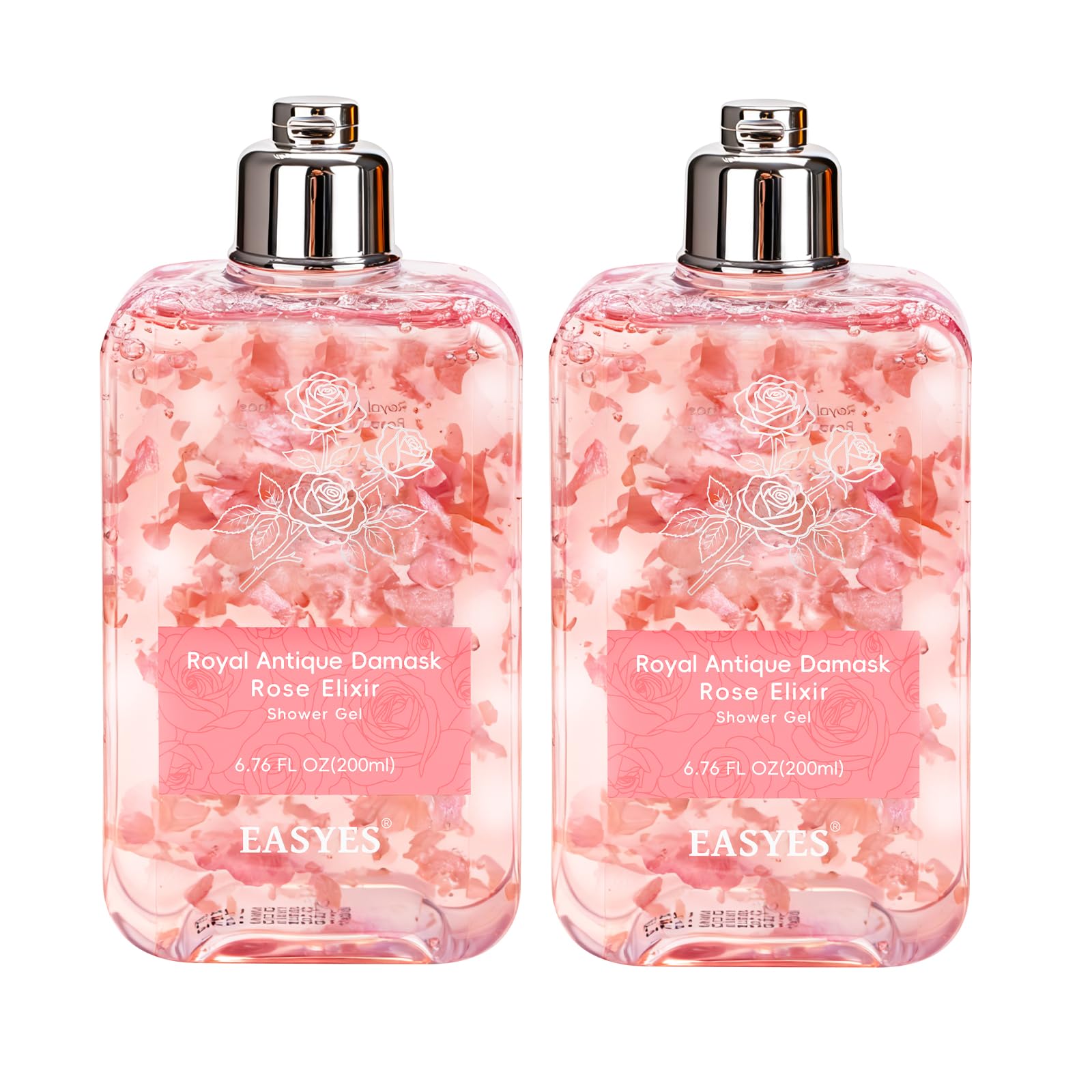 Easyes Rose Elixir Body Wash for Women – Triple Rose Formula, Moisturizing Shower Gel (2-Pack)