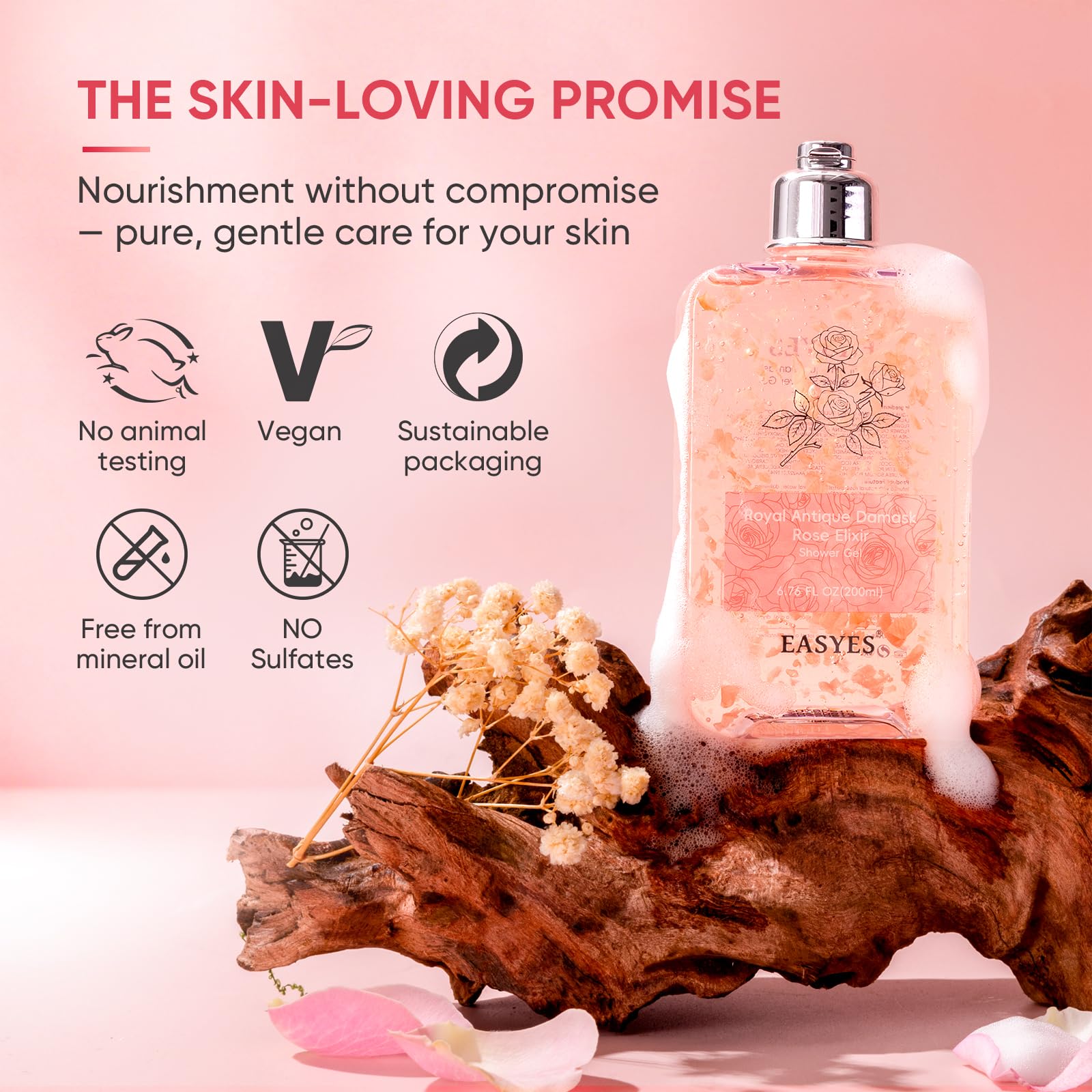 Easyes Rose Elixir Body Wash for Women – Triple Rose Formula, Moisturizing Shower Gel (2-Pack)