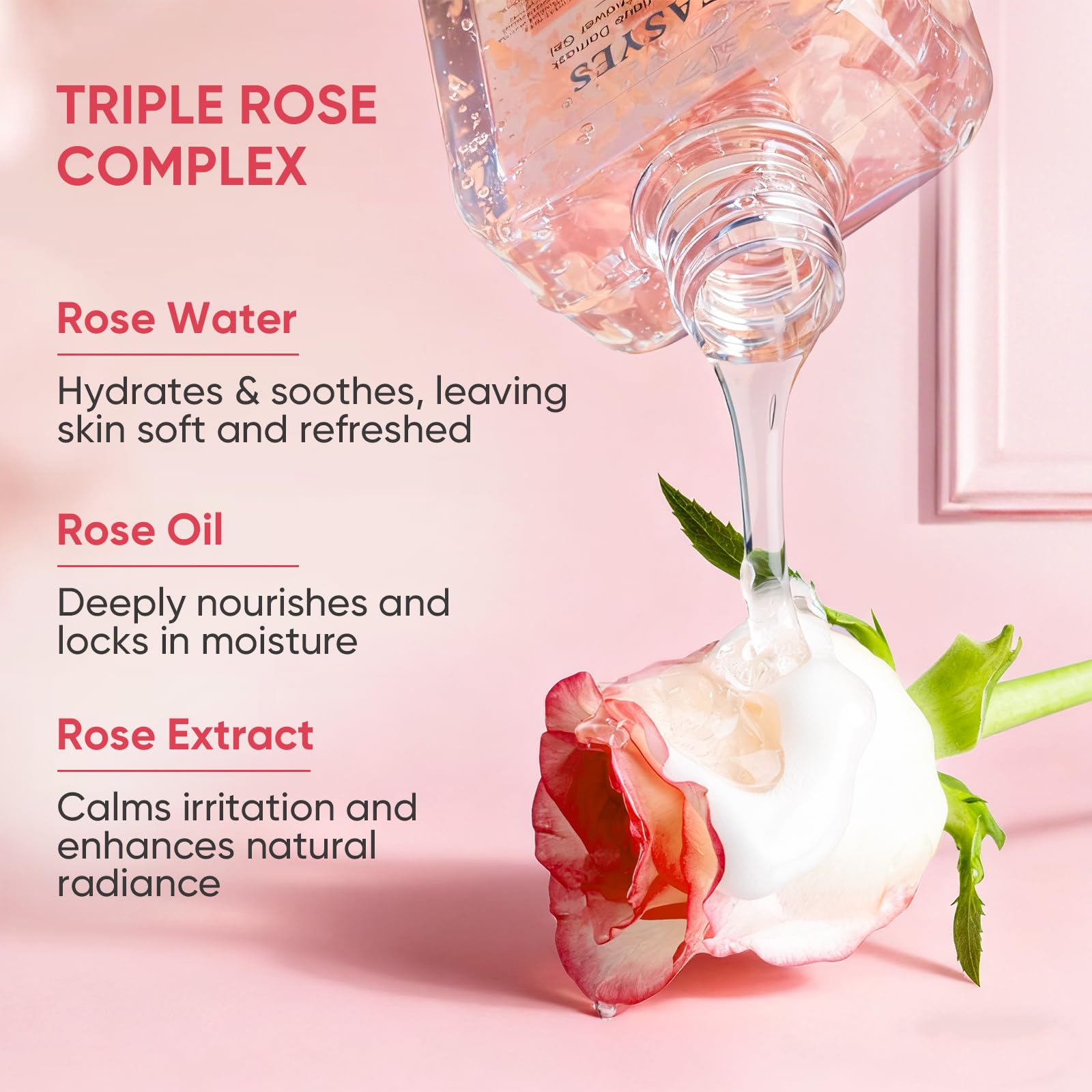 Easyes Rose Elixir Body Wash for Women – Triple Rose Formula, Moisturizing Shower Gel (2-Pack)