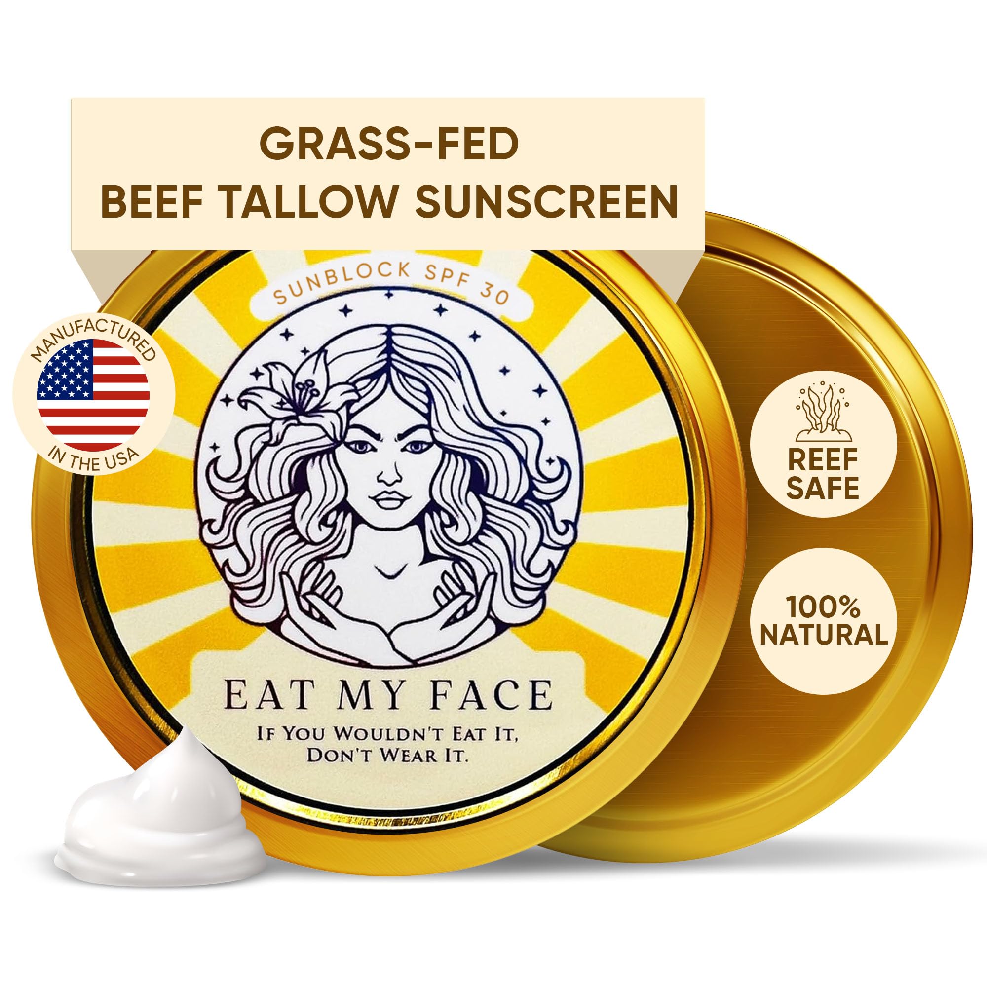 Eat My Face Organic Beef Tallow Sunscreen SPF 30 | Reef Safe, Non Nano Zinc Oxide