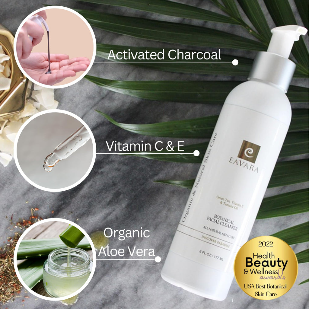 Eavara Organic Face Wash – Gentle, Hydrating Cleanser with Coconut Oil, Aloe, Charcoal, Vitamin C & E