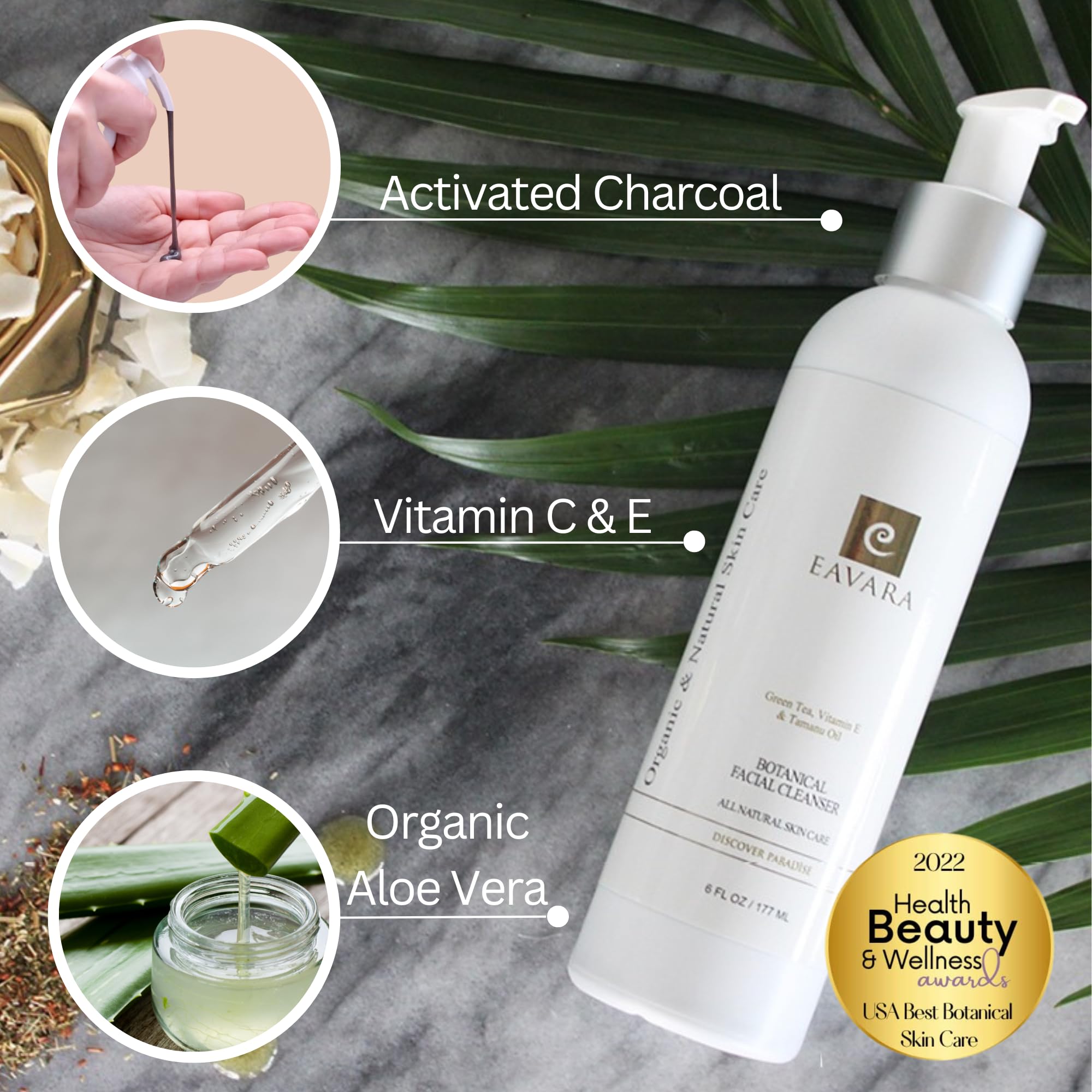 Eavara Organic Face Wash – Gentle, Hydrating Cleanser with Coconut Oil, Aloe, Charcoal, Vitamin C & E