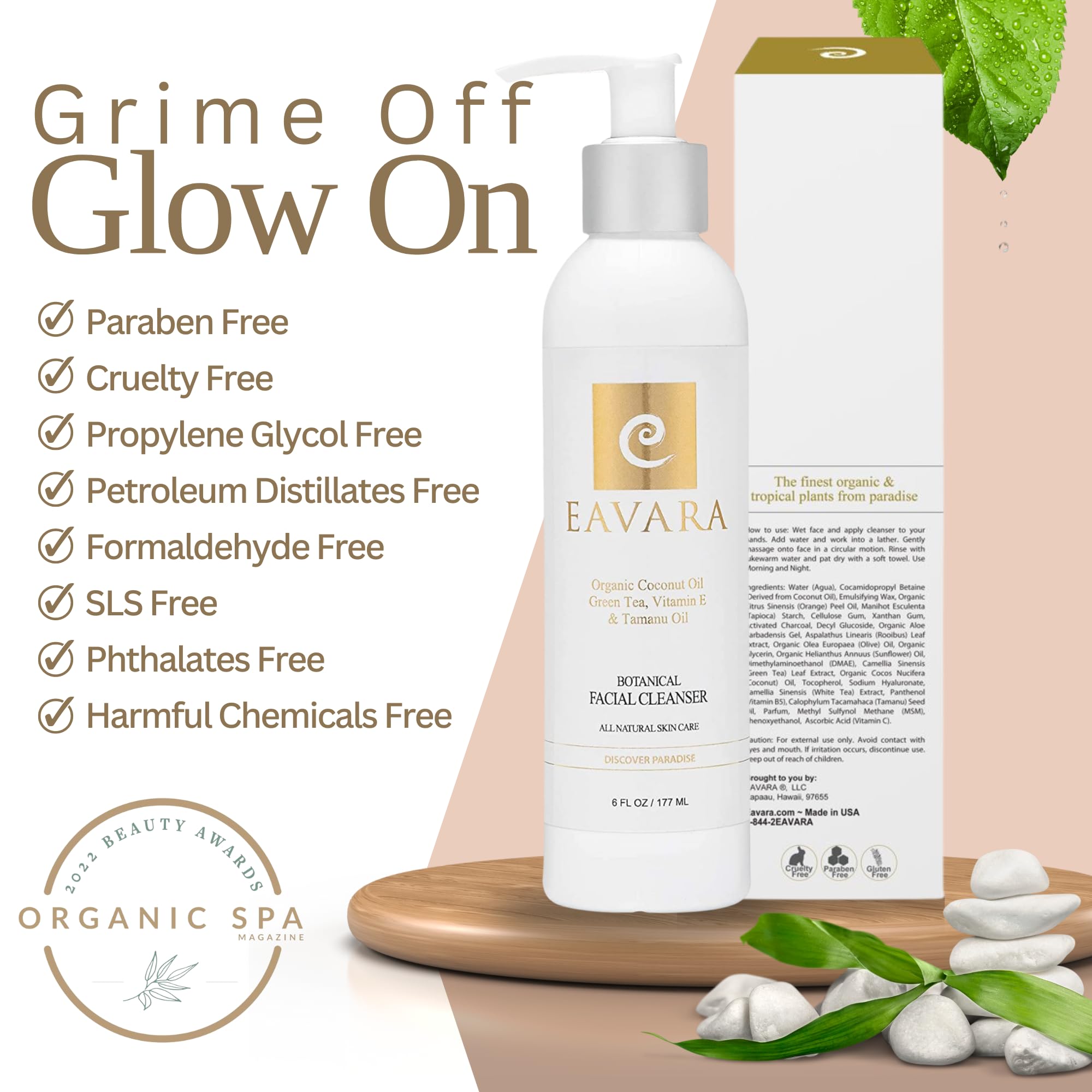 Eavara Organic Face Wash – Gentle, Hydrating Cleanser with Coconut Oil, Aloe, Charcoal, Vitamin C & E