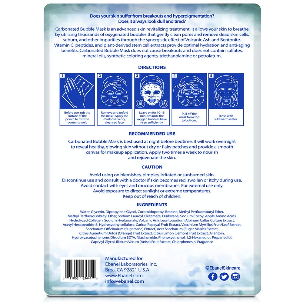 Ebanel 10 Pack Carbonated Bubble Clay Mask - Pore Cleansing, Brightening & Hydration