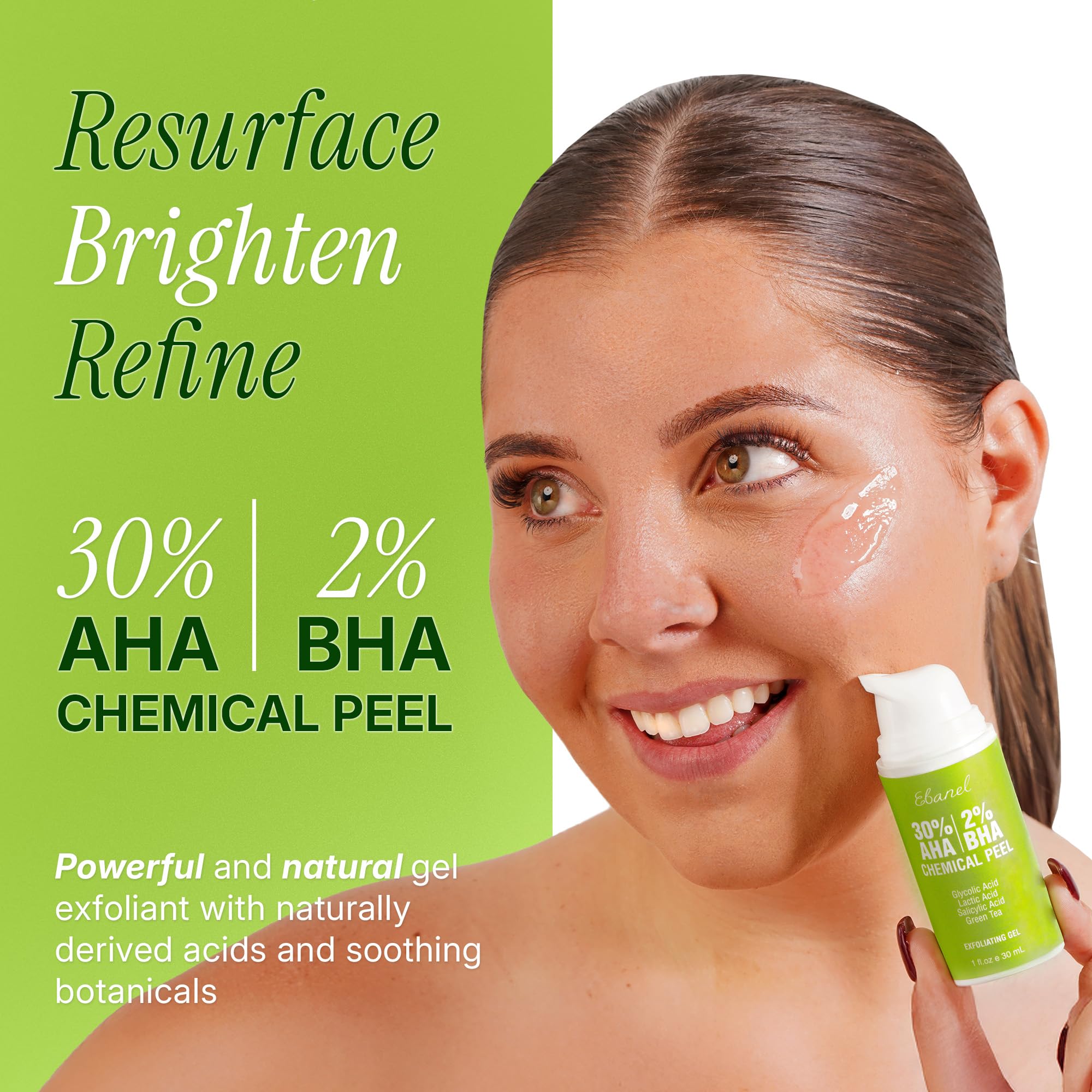 Ebanel Chemical Peel for Face – 30% AHA 2% BHA Exfoliator with Green Tea & Chamomile