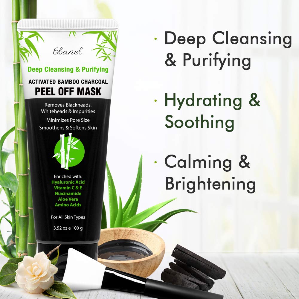 Ebanel Charcoal Peel-Off Mask Set – Deep Pore Cleansing with Niacinamide, Vitamin C & Hyaluronic Acid