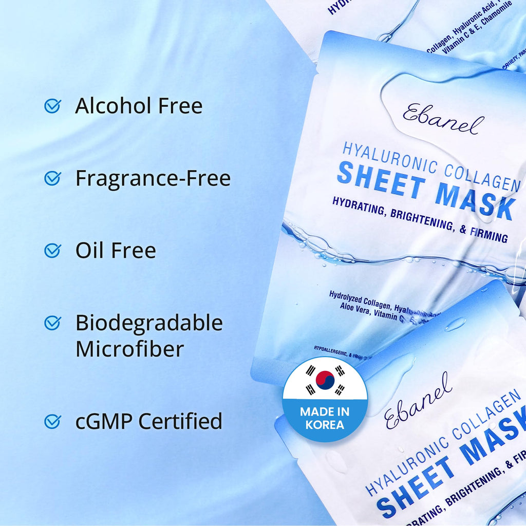 Ebanel 10 Pack Collagen Face Masks – Hyaluronic Acid, Vitamin C & Peptide