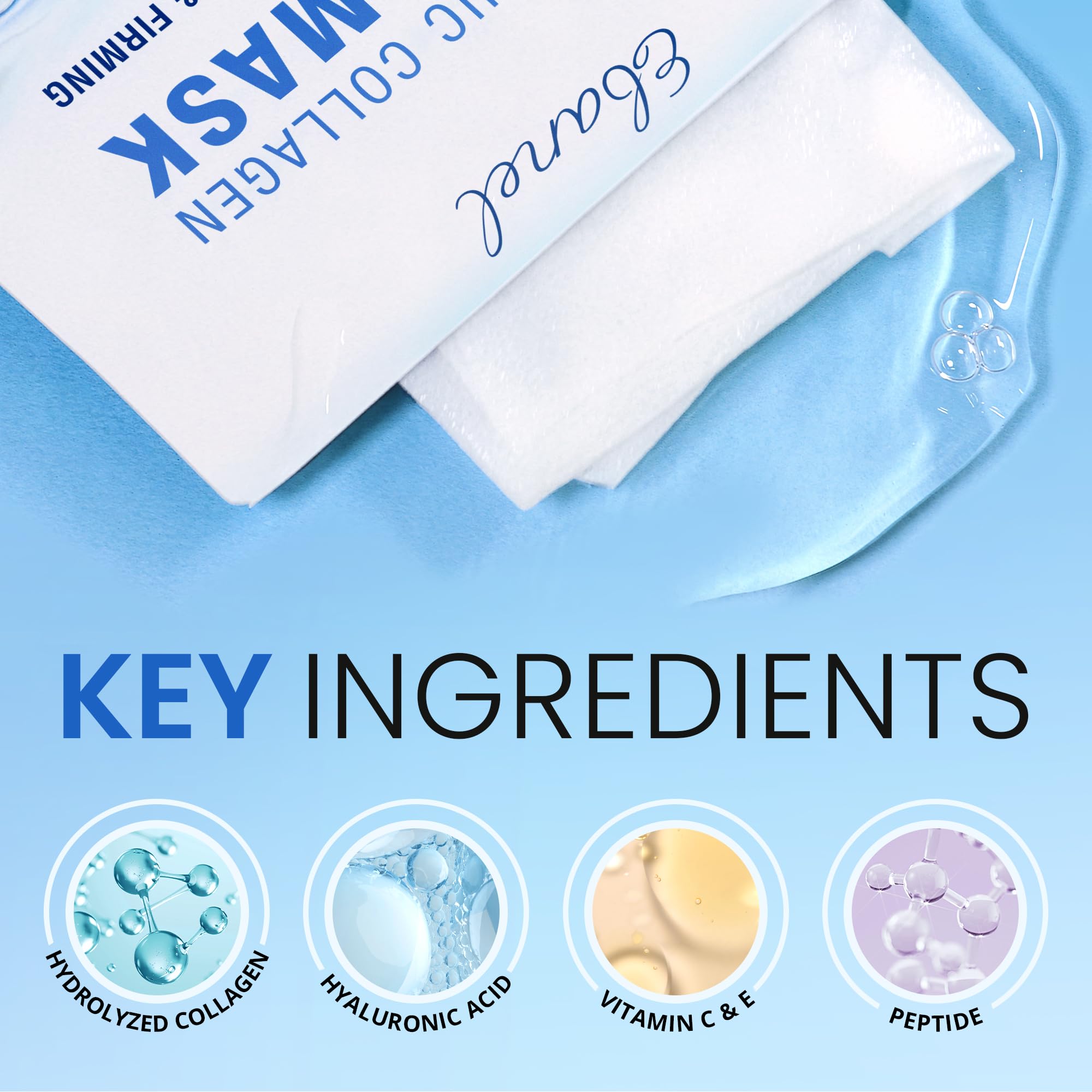 Ebanel 10 Pack Collagen Face Masks – Hyaluronic Acid, Vitamin C & Peptide