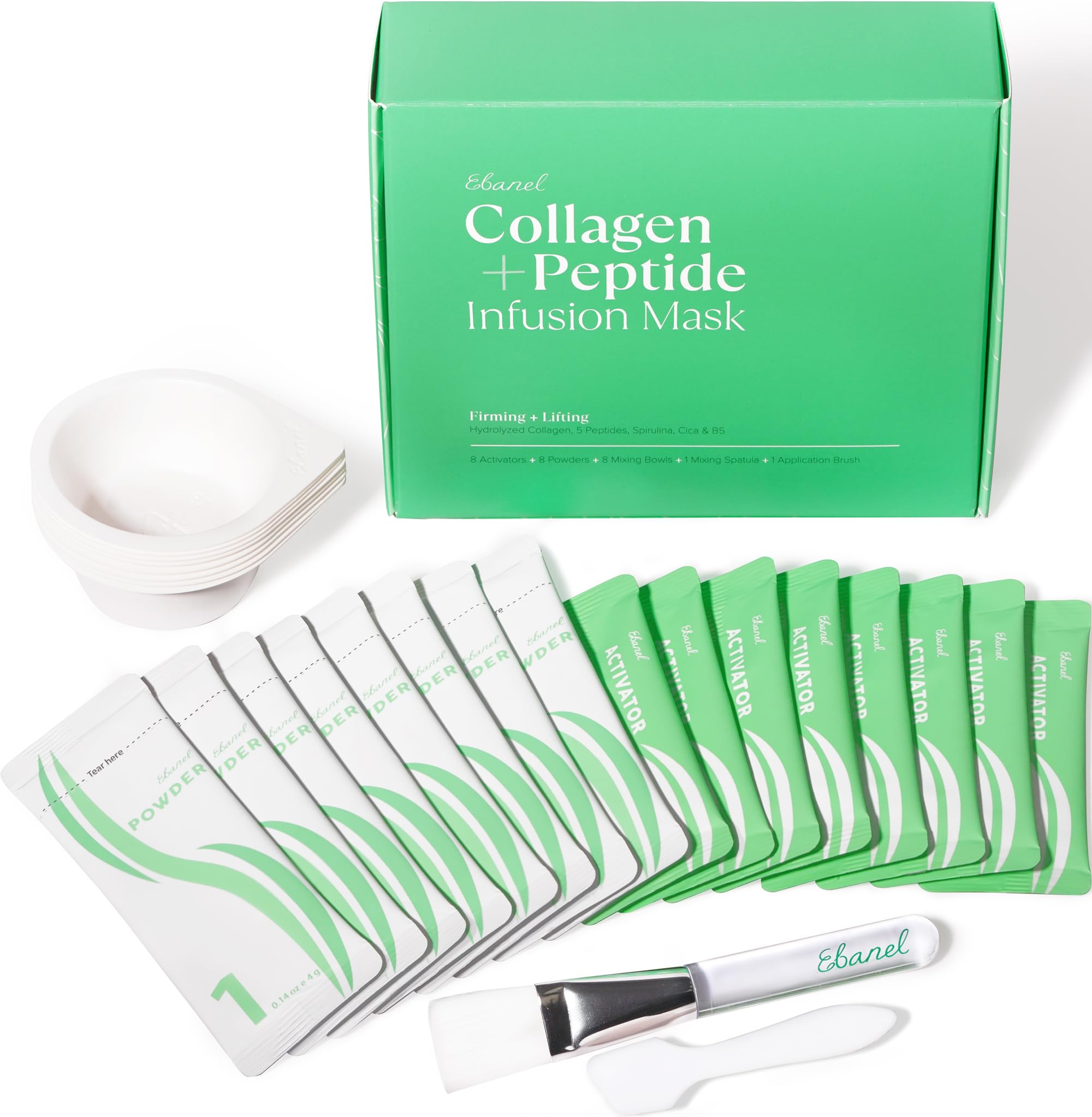 Ebanel Collagen Peptides Wash-Off Mask Set — 8-Piece Instant Tightening & Brightening Kit