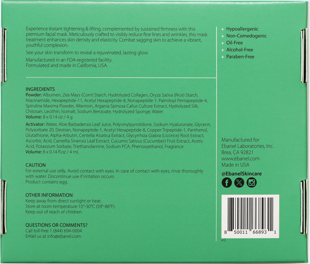 Ebanel Collagen Peptides Wash-Off Mask Set — 8-Piece Instant Tightening & Brightening Kit