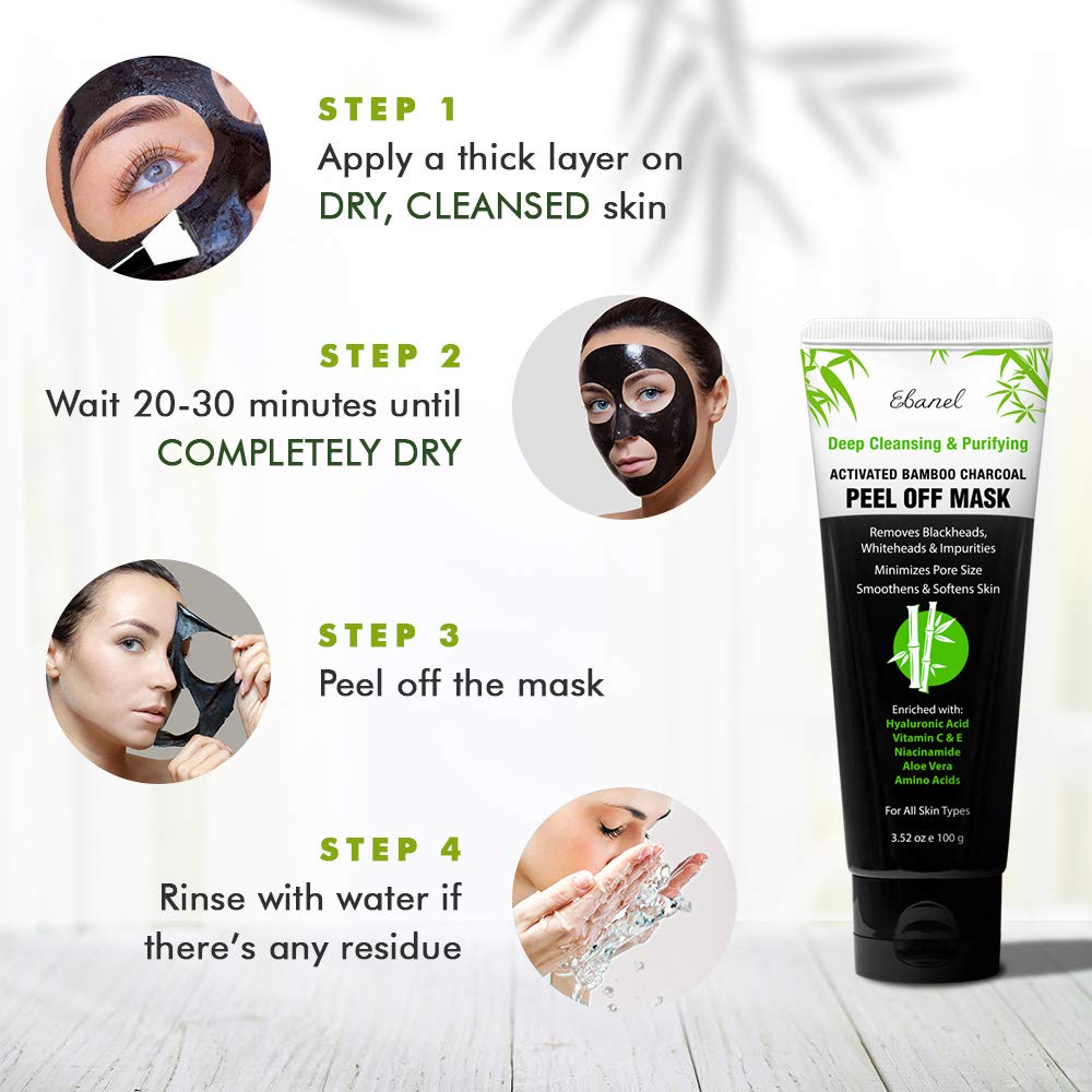 Ebanel Charcoal Peel-Off Mask Set – Deep Pore Cleansing with Niacinamide, Vitamin C & Hyaluronic Acid