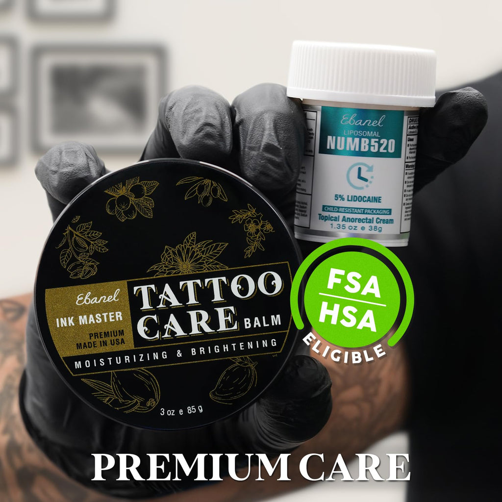 Ebanel 5% Lidocaine Numbing Cream & Tattoo Balm Set – Numb520 Topical Anesthetic Pain Relief and Premium Tattoo Aftercare Butter (3 Oz)