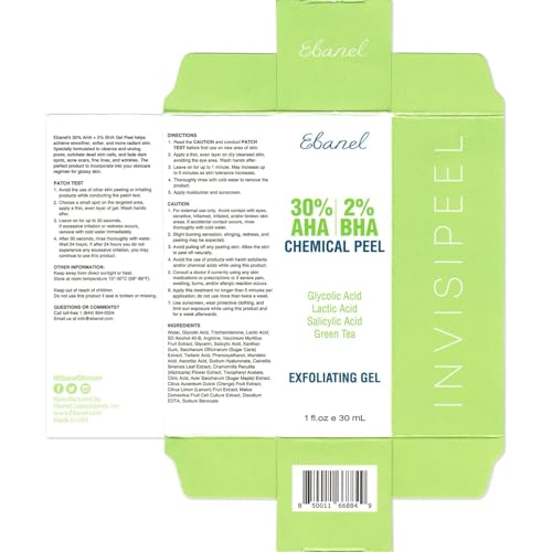 Ebanel Chemical Peel for Face – 30% AHA 2% BHA Exfoliator with Green Tea & Chamomile