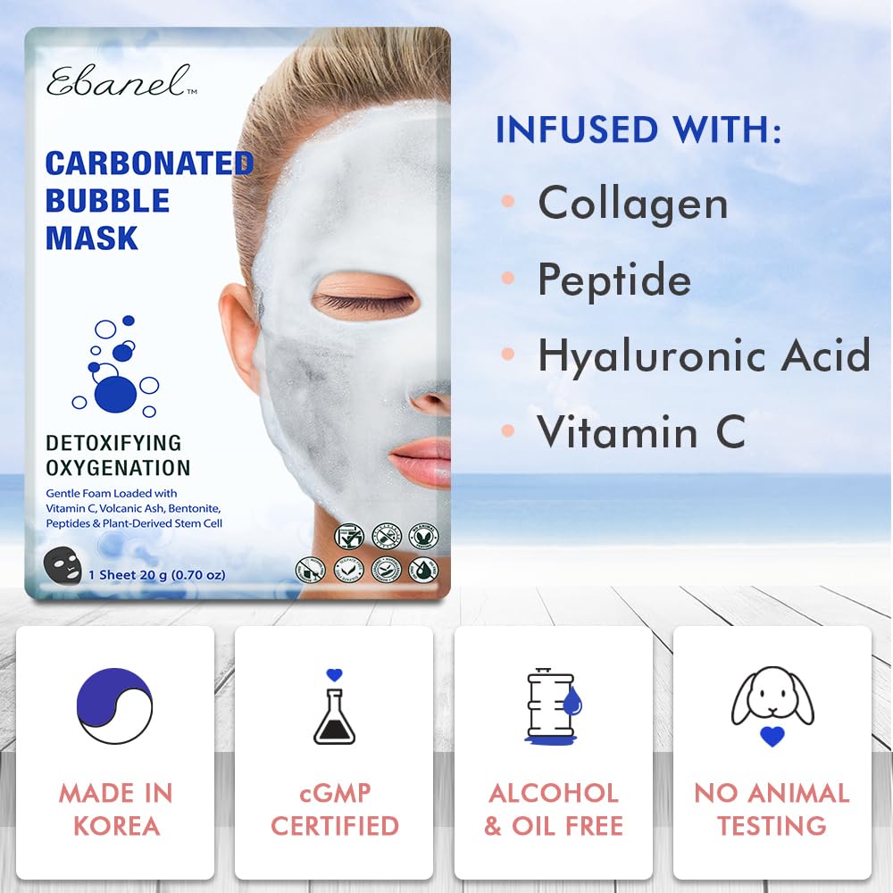 Ebanel 10 Pack Carbonated Bubble Clay Mask - Pore Cleansing, Brightening & Hydration