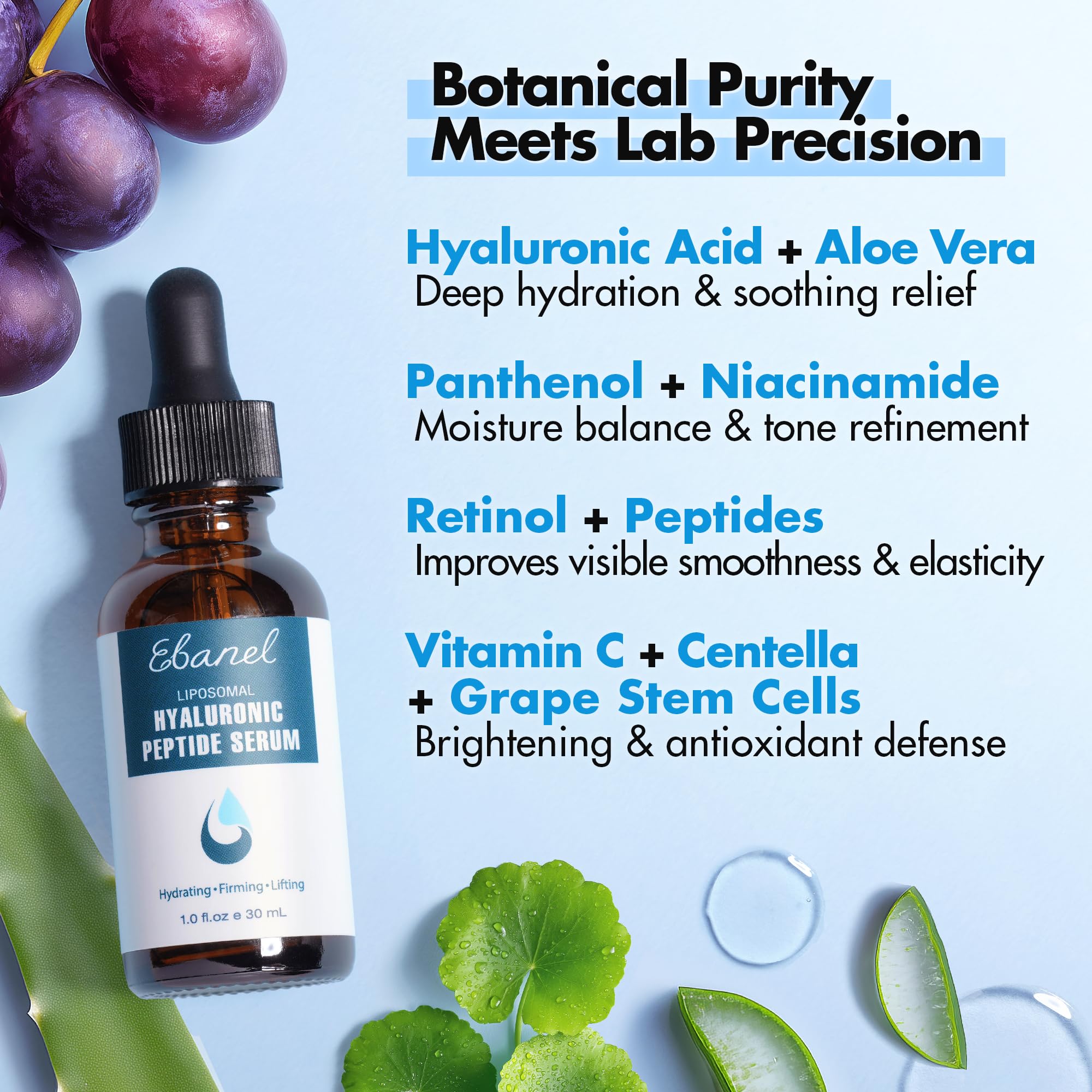 Ebanel Hyaluronic Acid Serum with Peptides & Niacinamide – Hydrating Facial Serum for Women | Plump, Firm & Smooth Skin