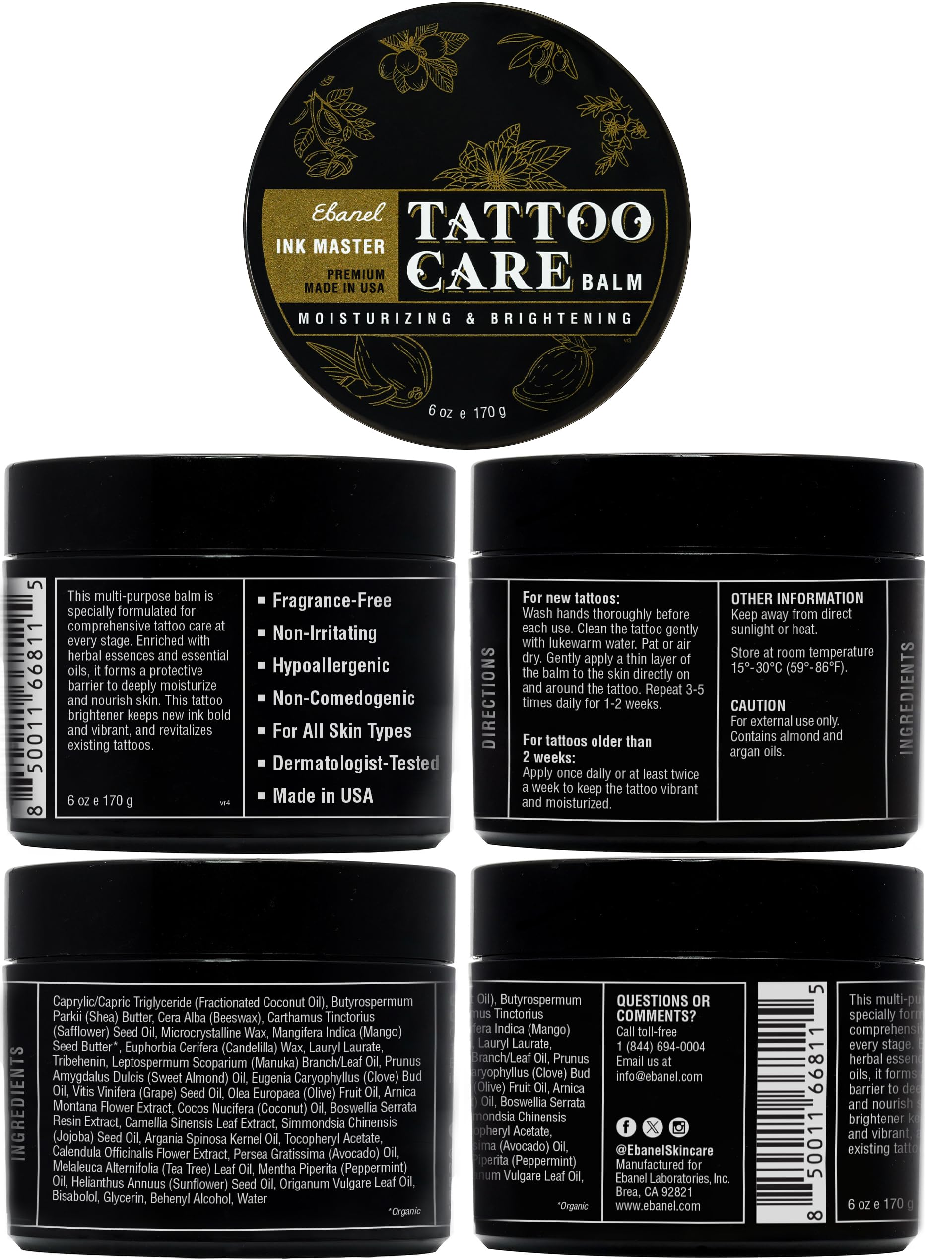 Ebanel Tattoo Balm 6oz – Premium All-Stage Tattoo Aftercare for Ink Brightness & Hydration