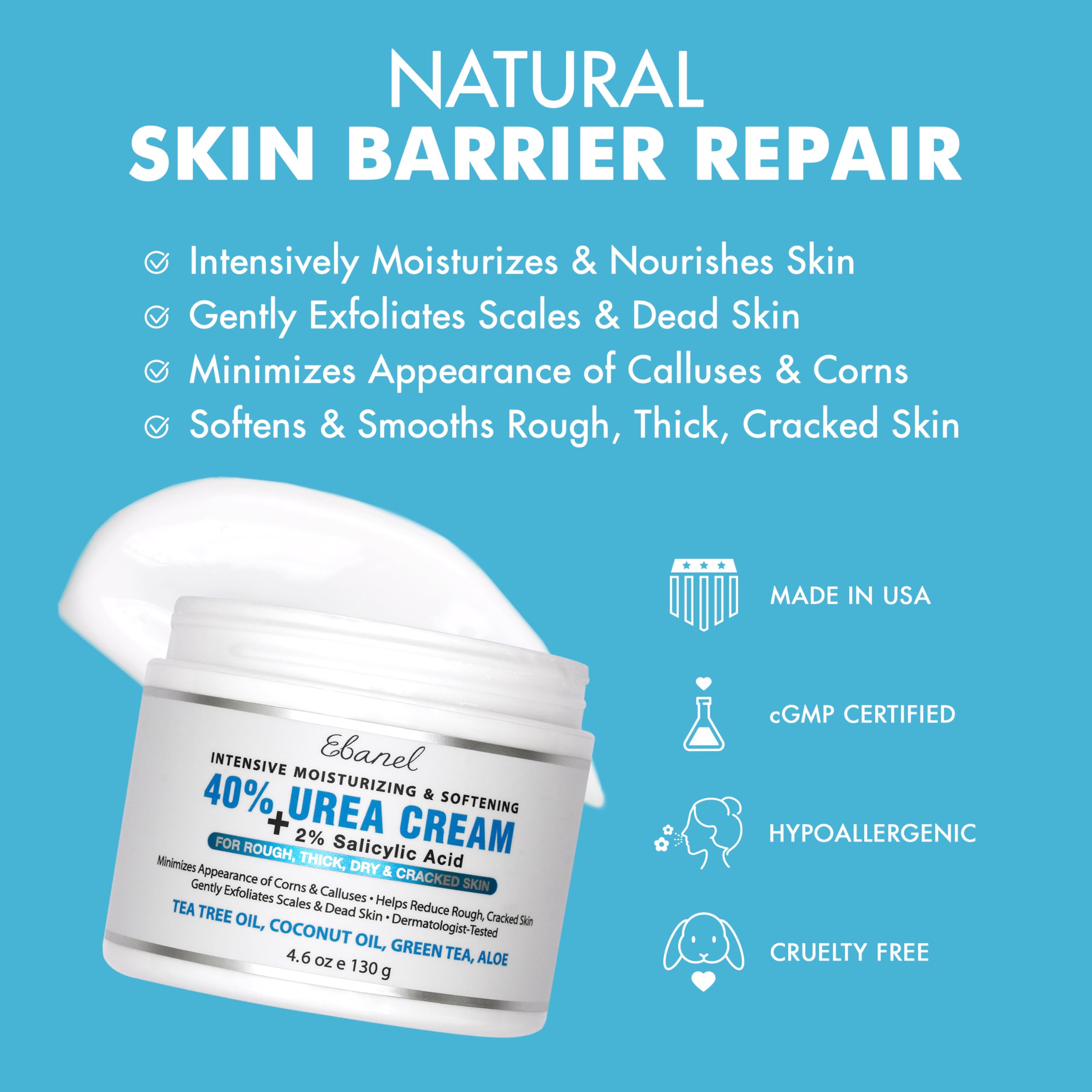 Ebanel Urea Cream 40% + 2% Salicylic Acid – Foot Cream for Dry, Cracked Skin (3-Pack)