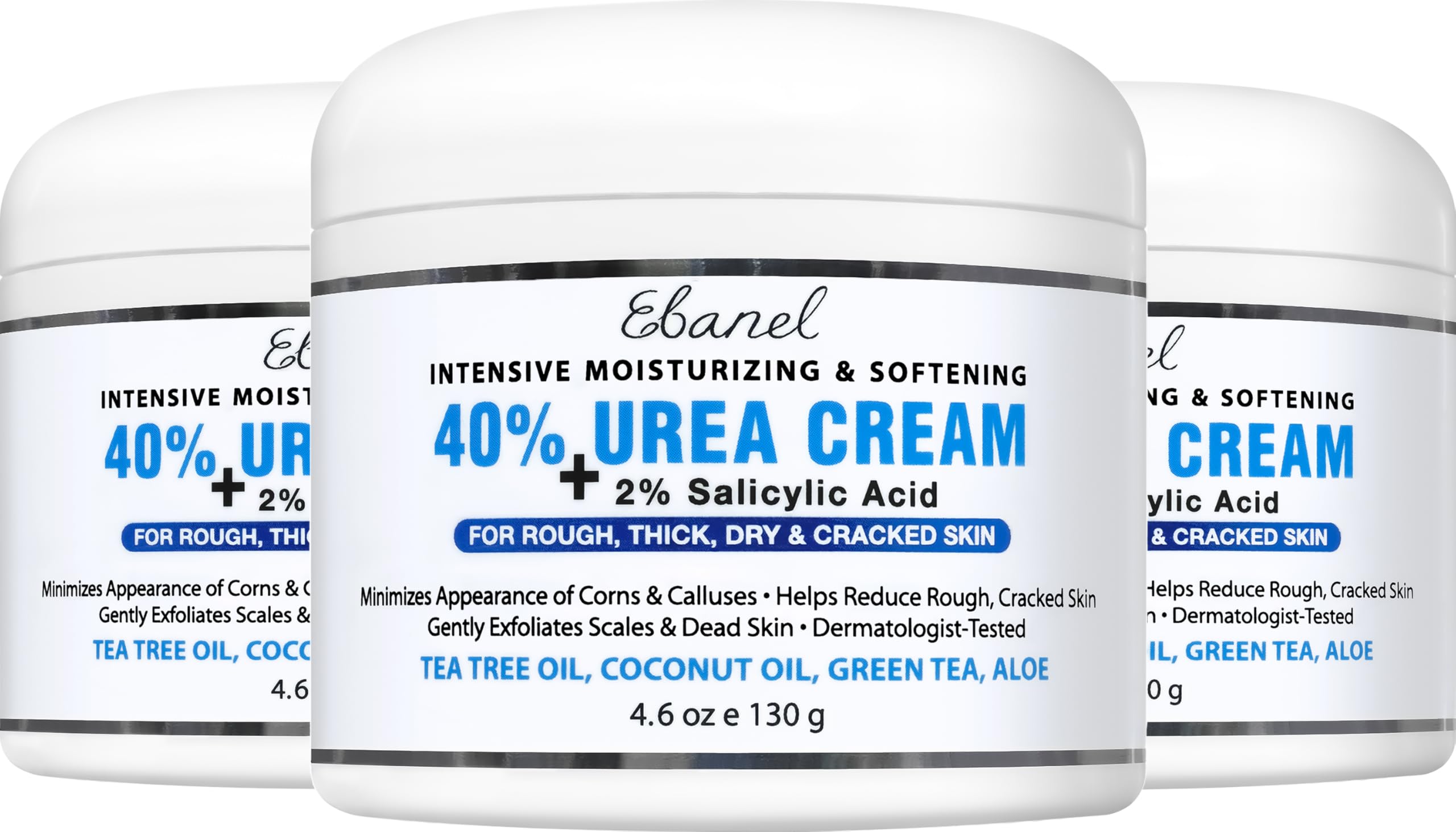 Ebanel Urea Cream 40% + 2% Salicylic Acid – Foot Cream for Dry, Cracked Skin (3-Pack)