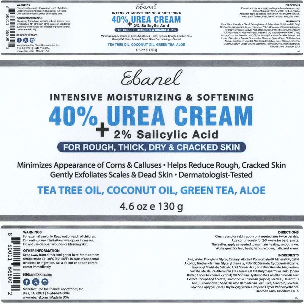 Ebanel Urea Cream 40% + 2% Salicylic Acid – Foot Cream for Dry, Cracked Skin (3-Pack)