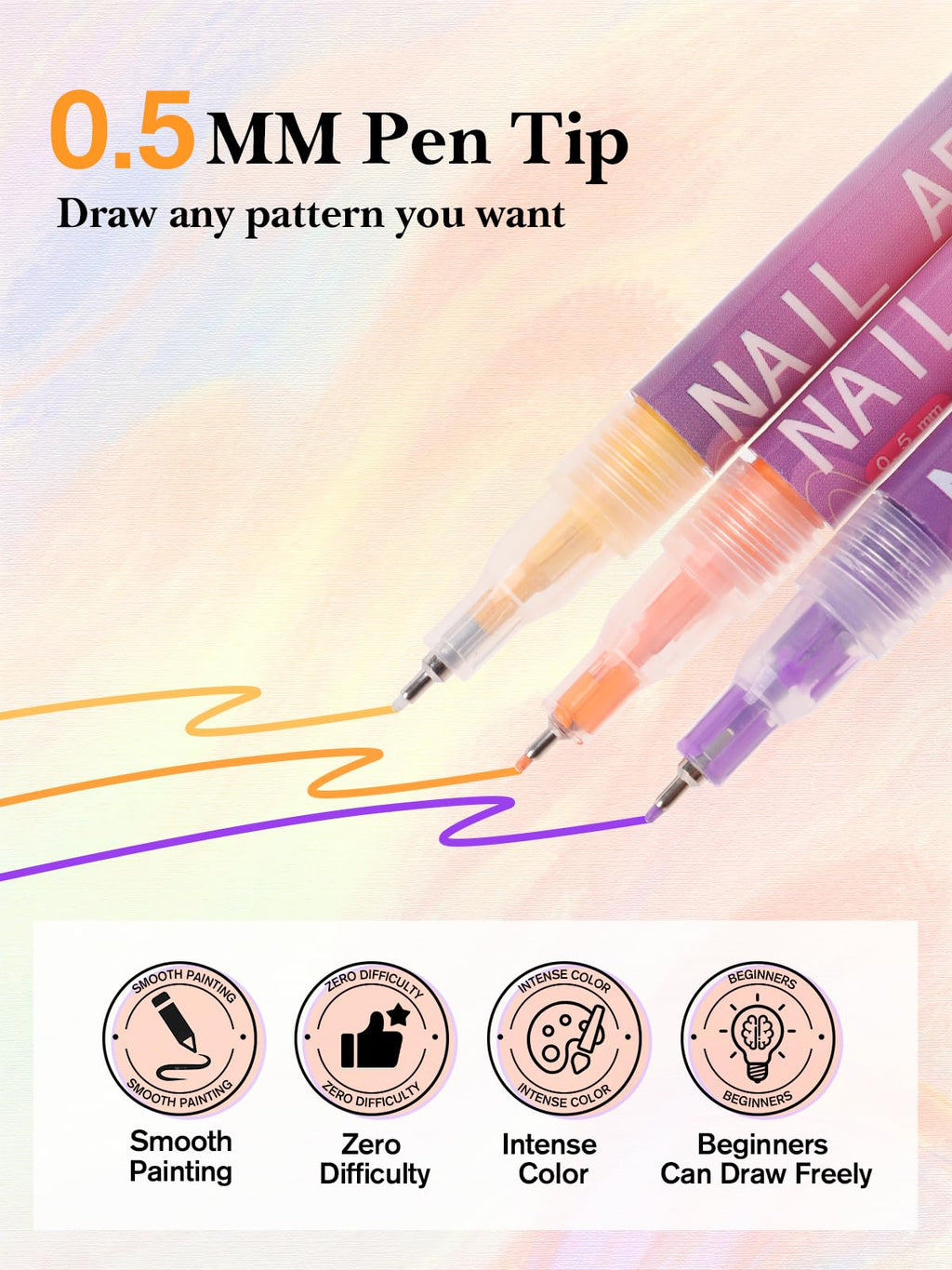 EBANKU 12 Colors Nail Art Pens - 0.5mm Fine Tip Quick-Drying Nail Polish for Home & Salon
