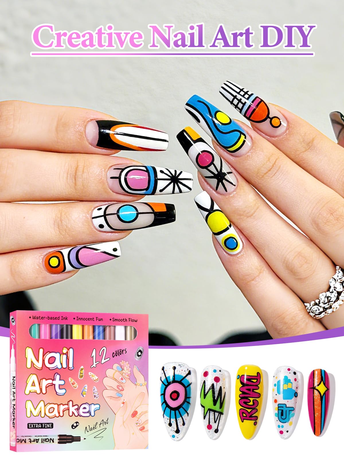 EBANKU 12 Colors Nail Art Marker Pens Set – Quick-Dry Nail Polish Pens for DIY Nail Art