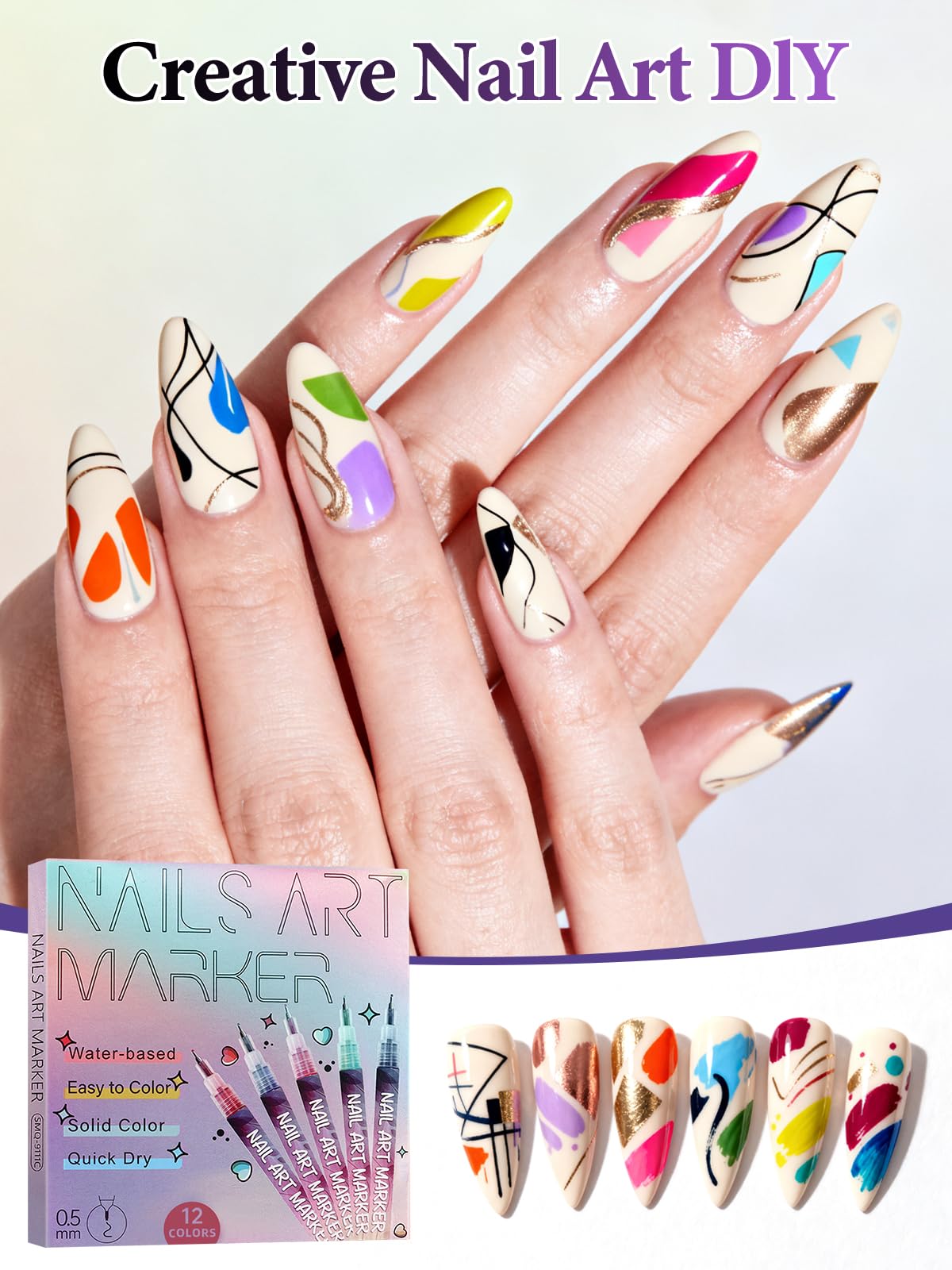 EBANKU 12 Colors Nail Art Pens Set – Quick-Drying Acrylic Nail Art Pens for Home & Salon