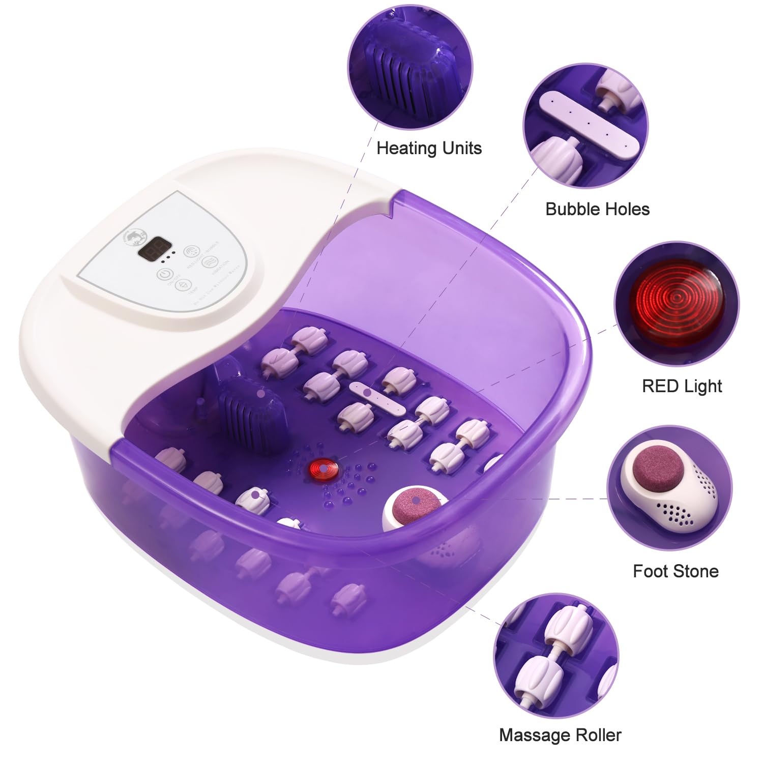 ECARBME Foot Spa Bath Massager with Heat - 2025 Upgraded, 22 Rollers, Jets & Epsom Salt