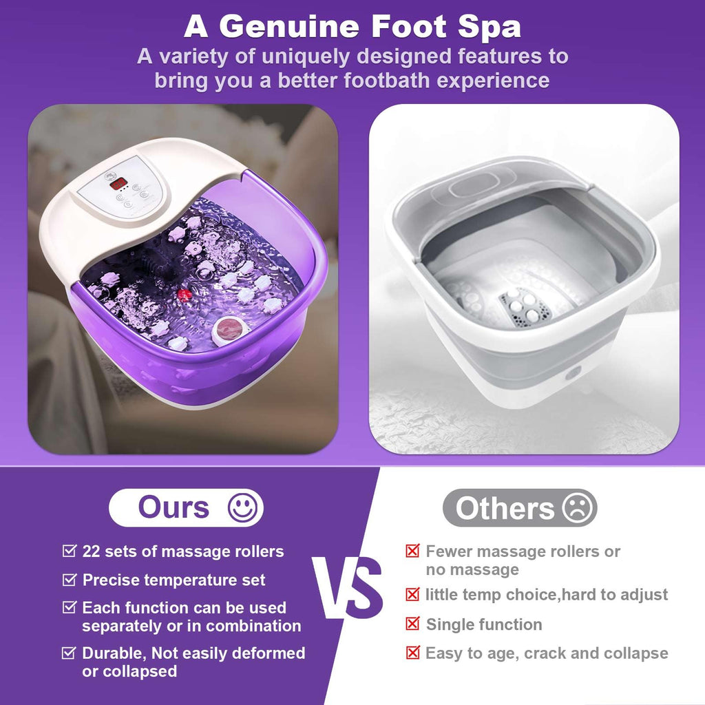 ECARBME Foot Spa Bath Massager with Heat - 2025 Upgraded, 22 Rollers, Jets & Epsom Salt