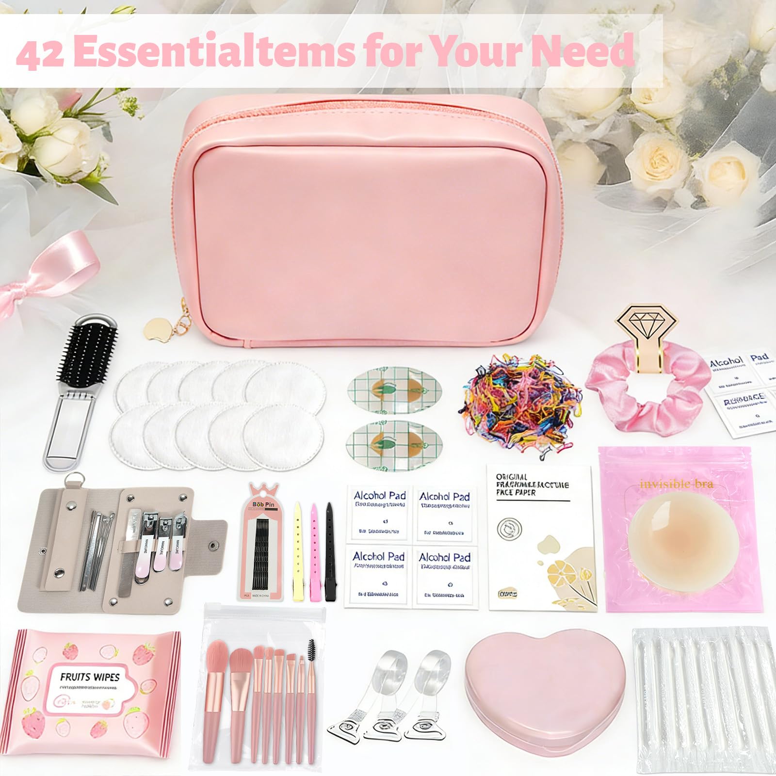Eclatbox Women's Wedding Emergency Kit – 42-Piece Bridal Survival Set in Pink
