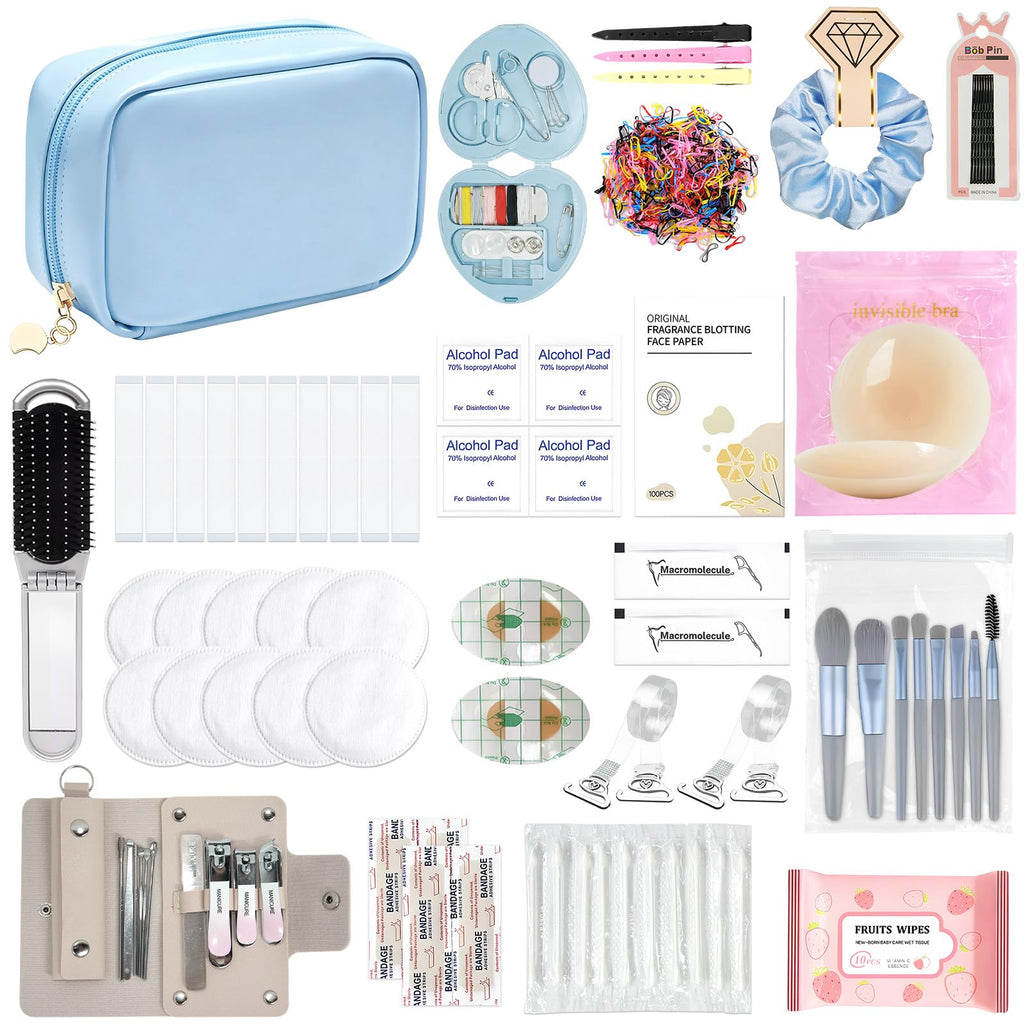 Eclatbox Women's Wedding Emergency Kit – 42-Piece Bridal Survival Set with Makeup Bag (Blue)