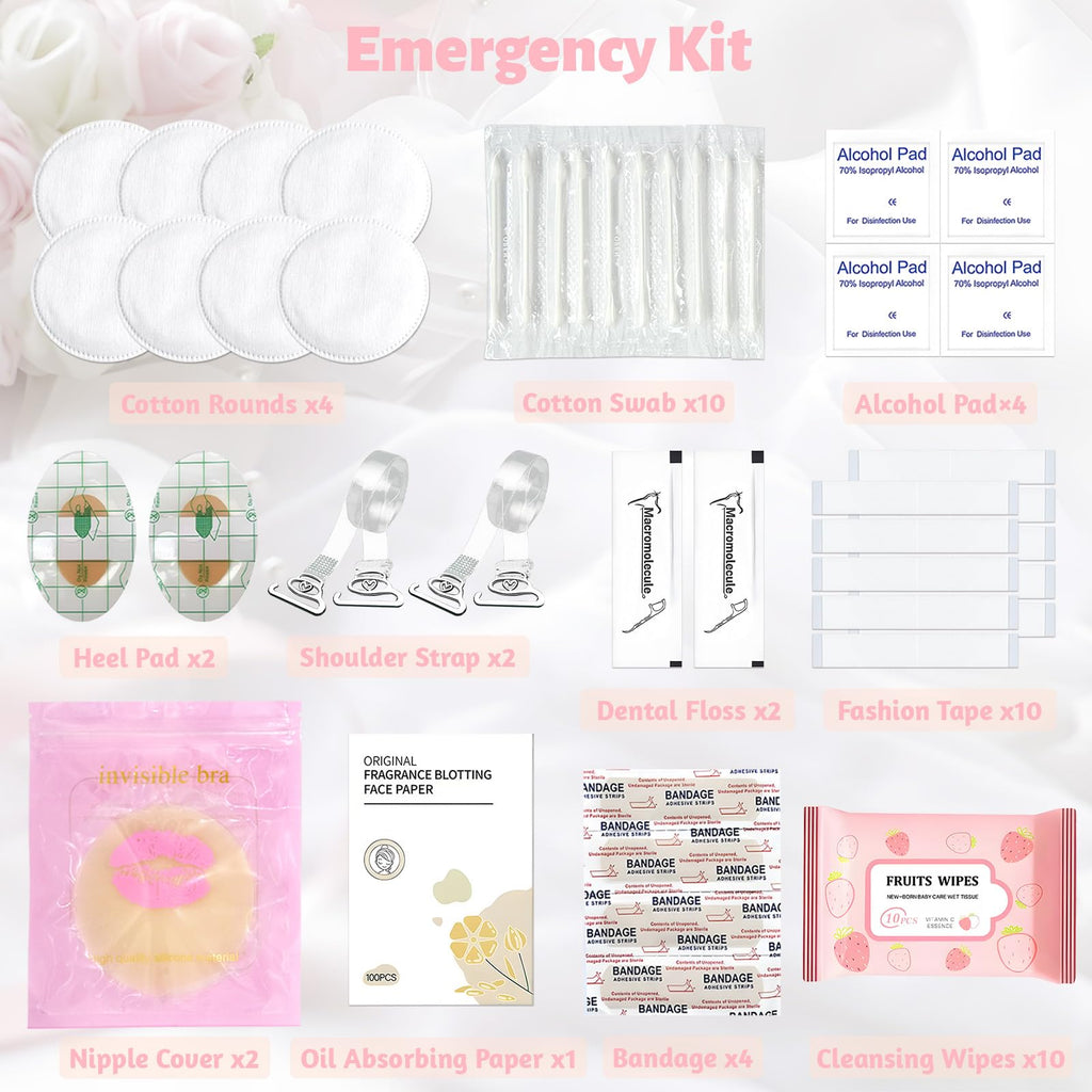 Eclatbox Women's Wedding Emergency Kit – 42-Piece Bridal Survival Set with Makeup Bag (Blue)