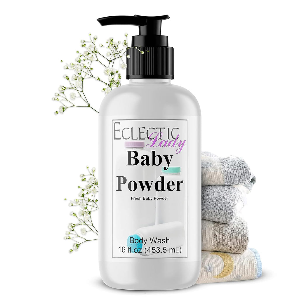Eclectic Lady Liquid Pearl Body Wash – Baby Powder Scent | 3-in-1 Bath, Bubble Bath & Hand Soap | Phthalate-Free | USA Handcrafted | 16 oz