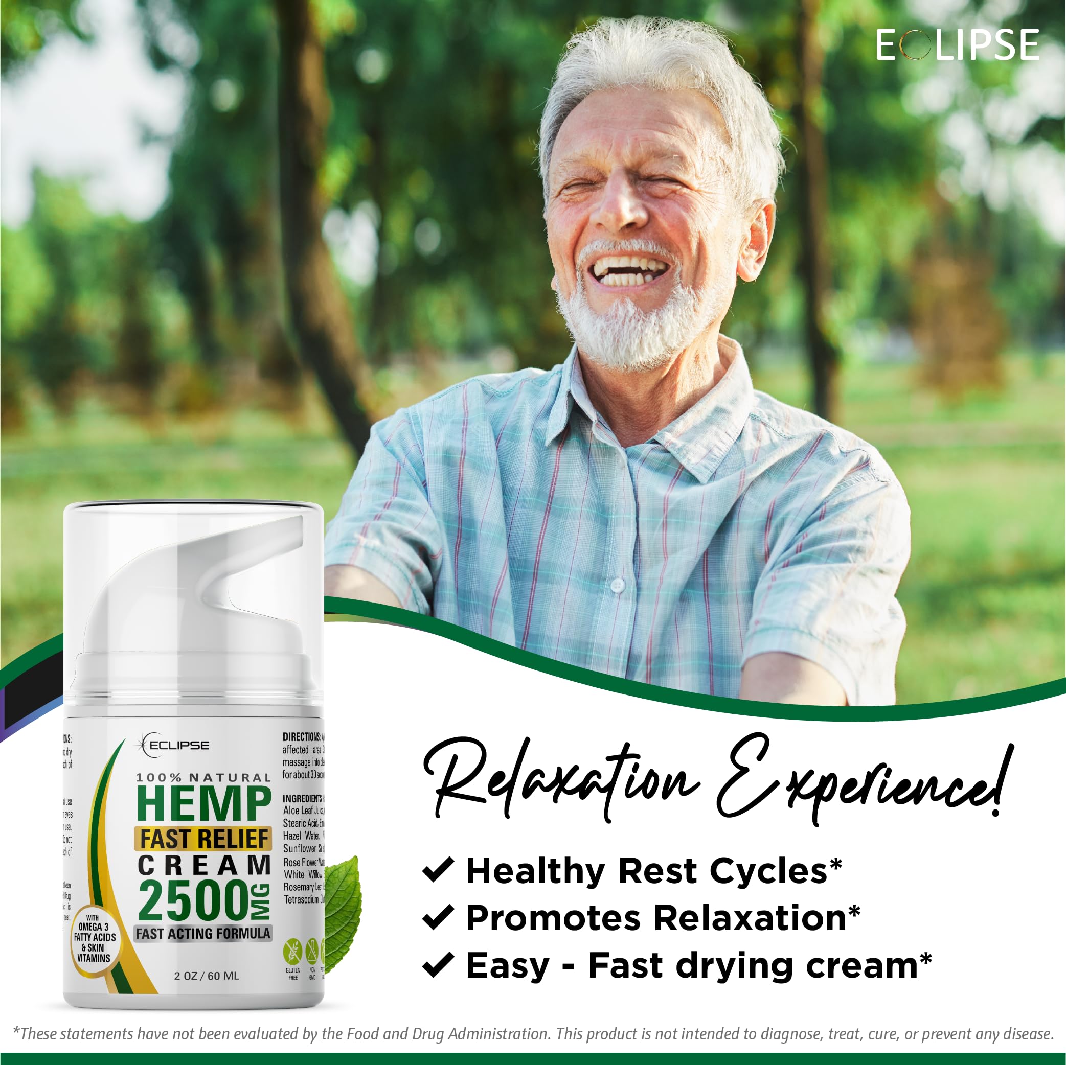 Hemp Cream by Eclipse – Non-Greasy, Targeted Long-Lasting Relief – USA-Made 2 Pack