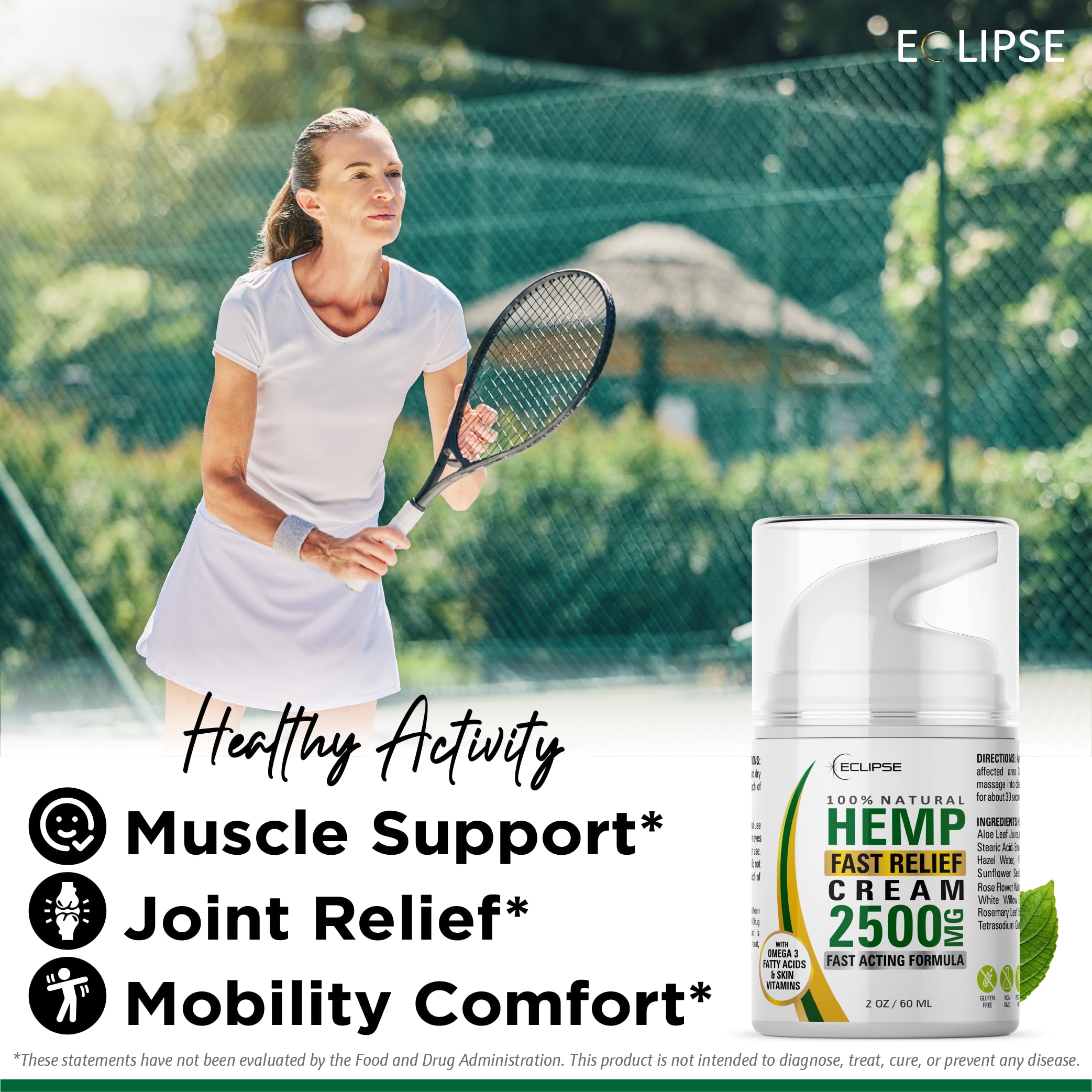 Hemp Cream by Eclipse – Non-Greasy, Targeted Long-Lasting Relief – USA-Made 2 Pack