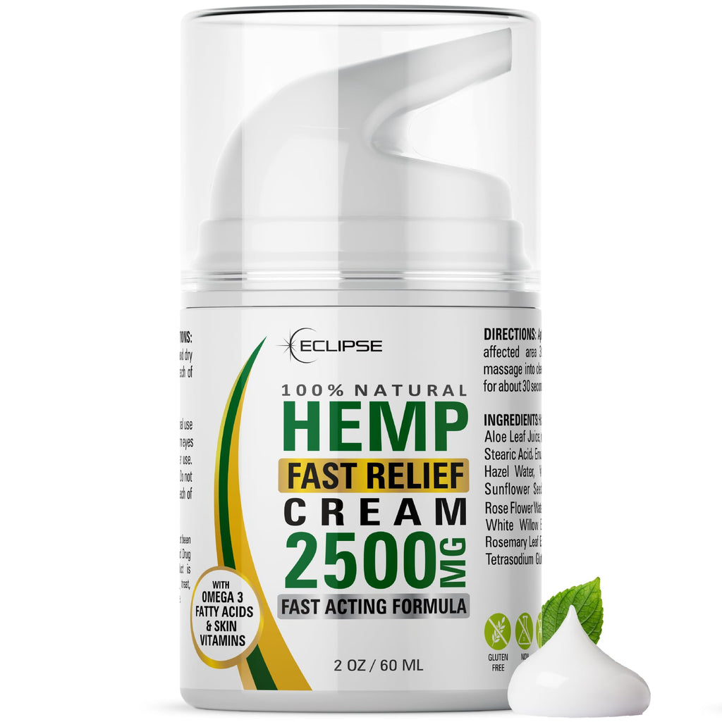 Hemp Cream by Eclipse – Non-Greasy, Targeted Long-Lasting Relief – USA-Made 2 Pack