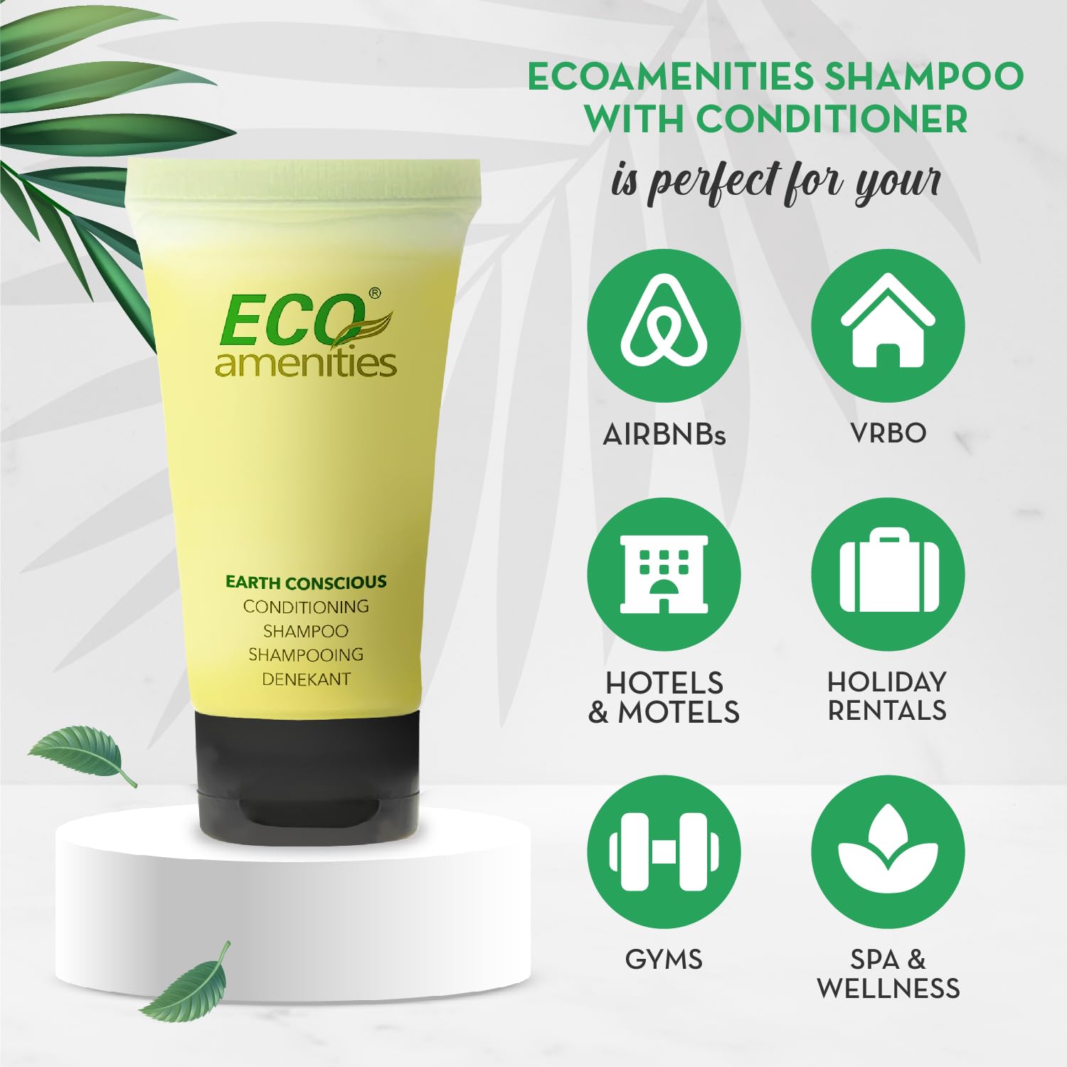 Eco Amenities Travel Shampoo & Conditioner 72-Pack – 2-in-1 Tubes, Green Tea Scent, Hotel Bulk