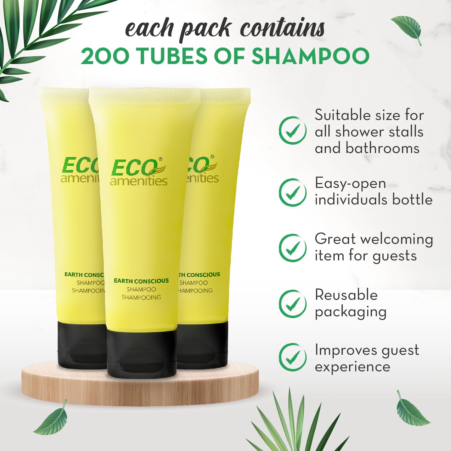 ECO amenities Travel Shampoo Tubes — 1 oz TSA-Approved, 200-Pack, Green Fragrance, Hotel Supply
