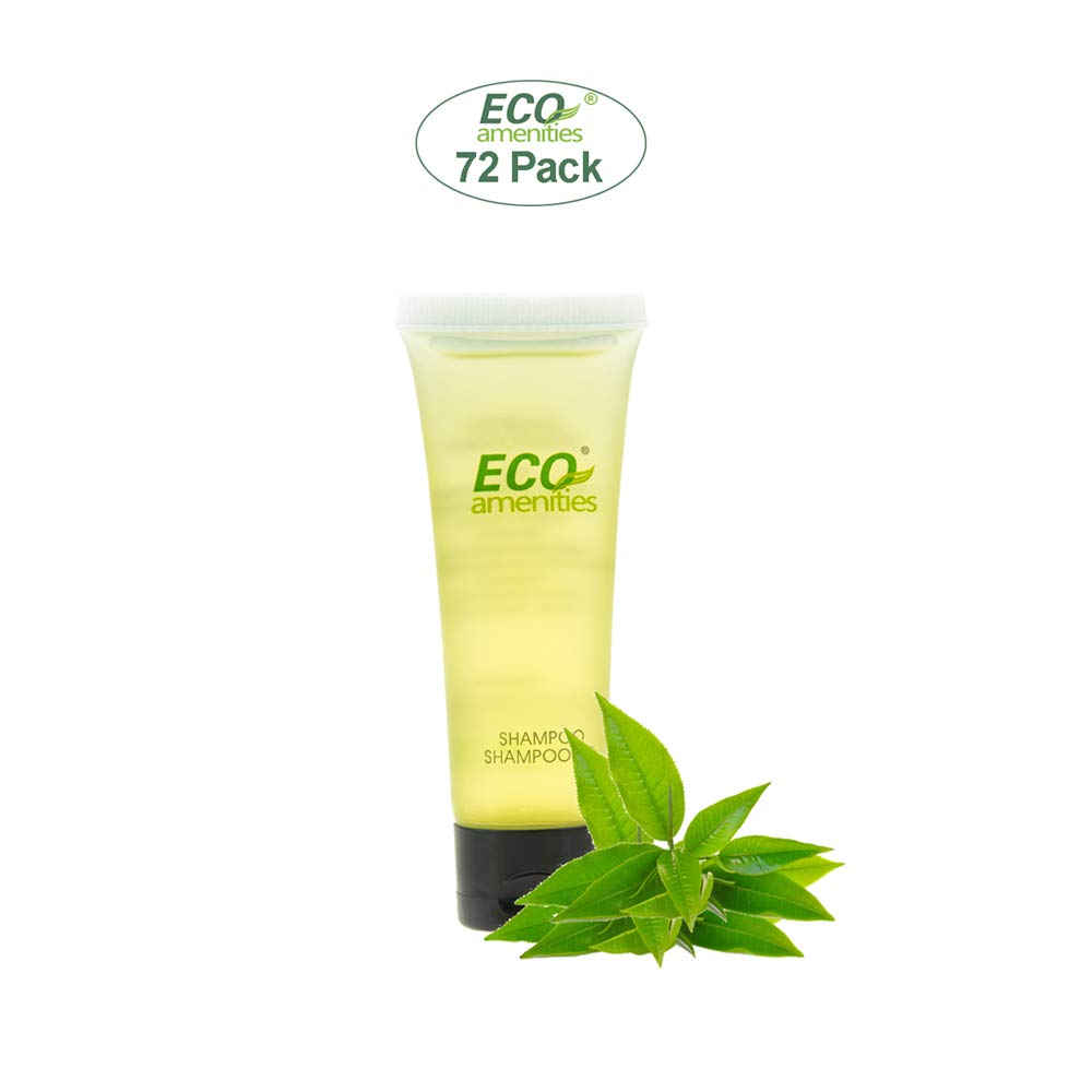 Eco Amenities Shampoo Mini Flip-Cap Tubes – 1 fl oz (30 mL), 72-Count Bulk Hotel Toiletries, Green Tea Scent