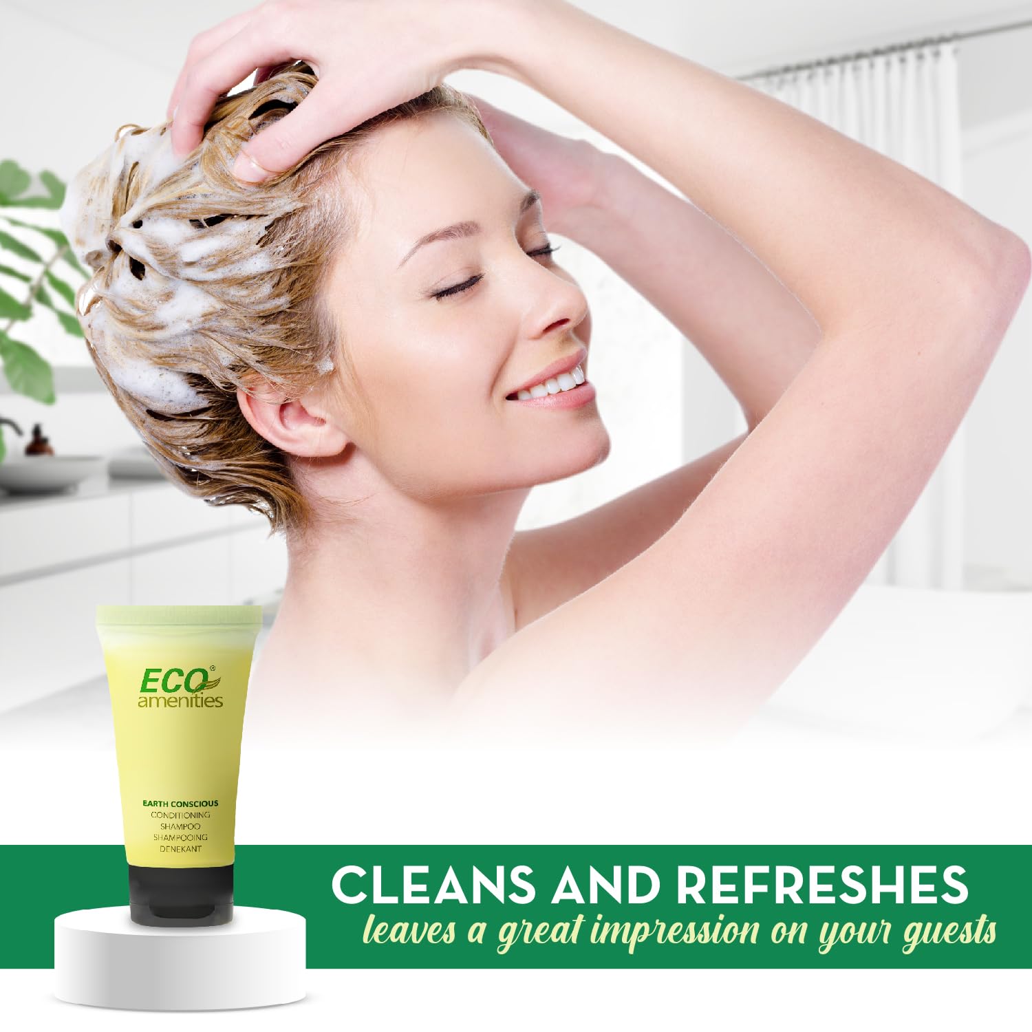 Eco Amenities Travel Shampoo & Conditioner 72-Pack – 2-in-1 Tubes, Green Tea Scent, Hotel Bulk