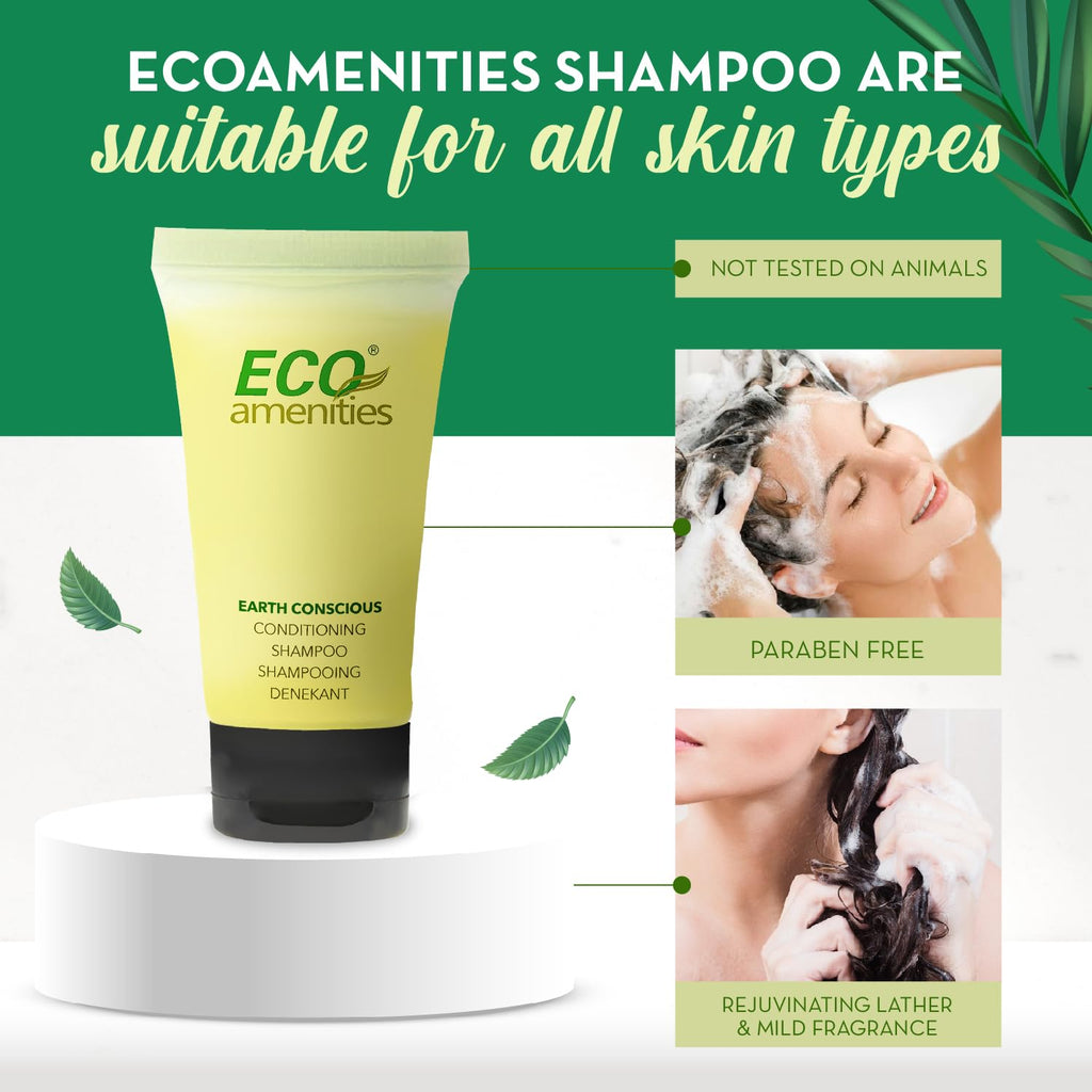 Eco Amenities Travel Shampoo & Conditioner 72-Pack – 2-in-1 Tubes, Green Tea Scent, Hotel Bulk
