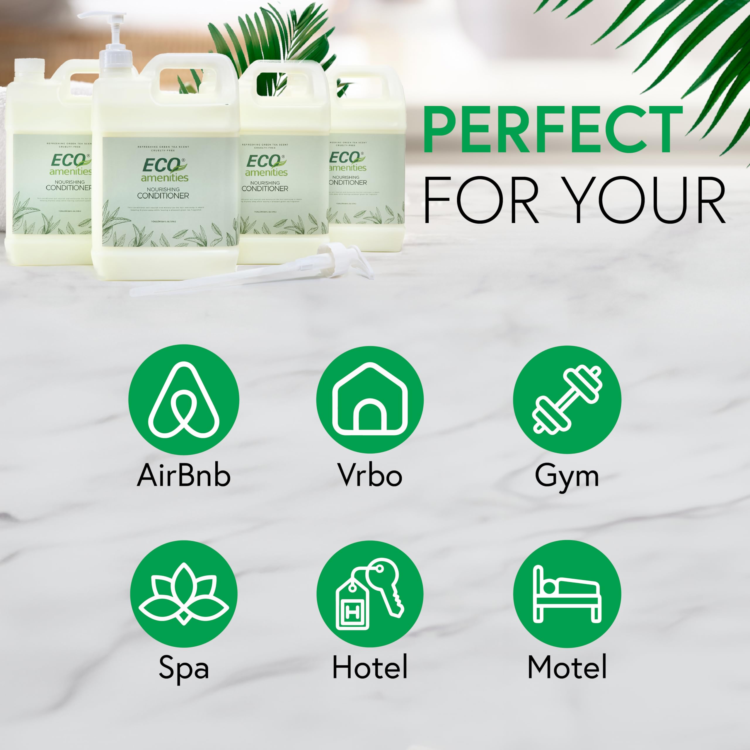 ECO amenities Green Tea Conditioner Refill – 4-Pack, 1 Gallon Each (Rectangular Bottles)