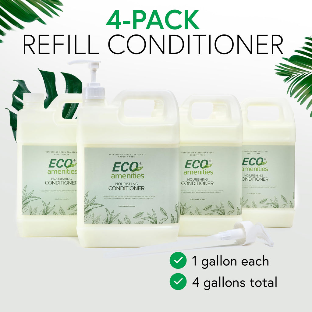 ECO amenities Green Tea Conditioner Refill – 4-Pack, 1 Gallon Each (Rectangular Bottles)
