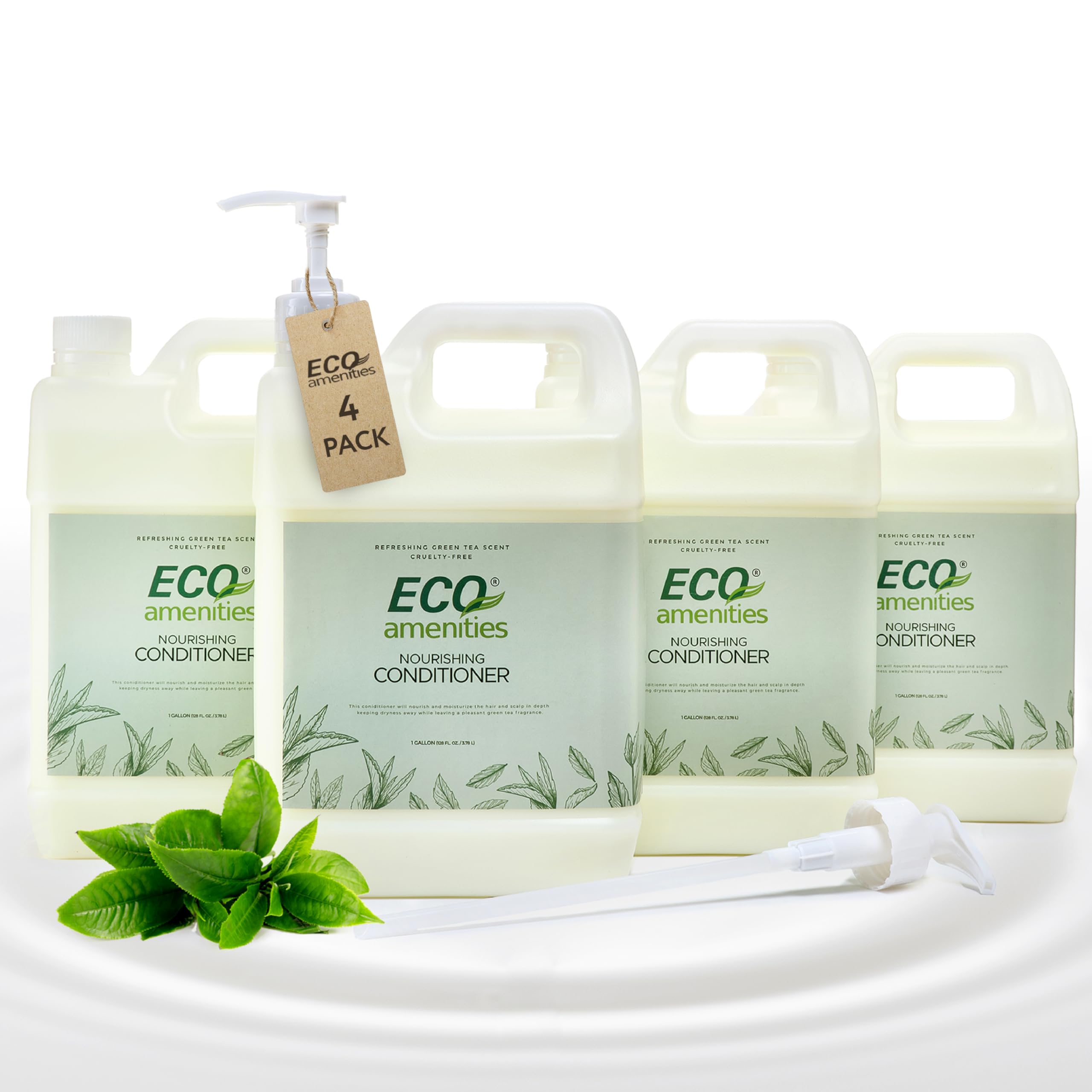 ECO amenities Green Tea Conditioner Refill – 4-Pack, 1 Gallon Each (Rectangular Bottles)